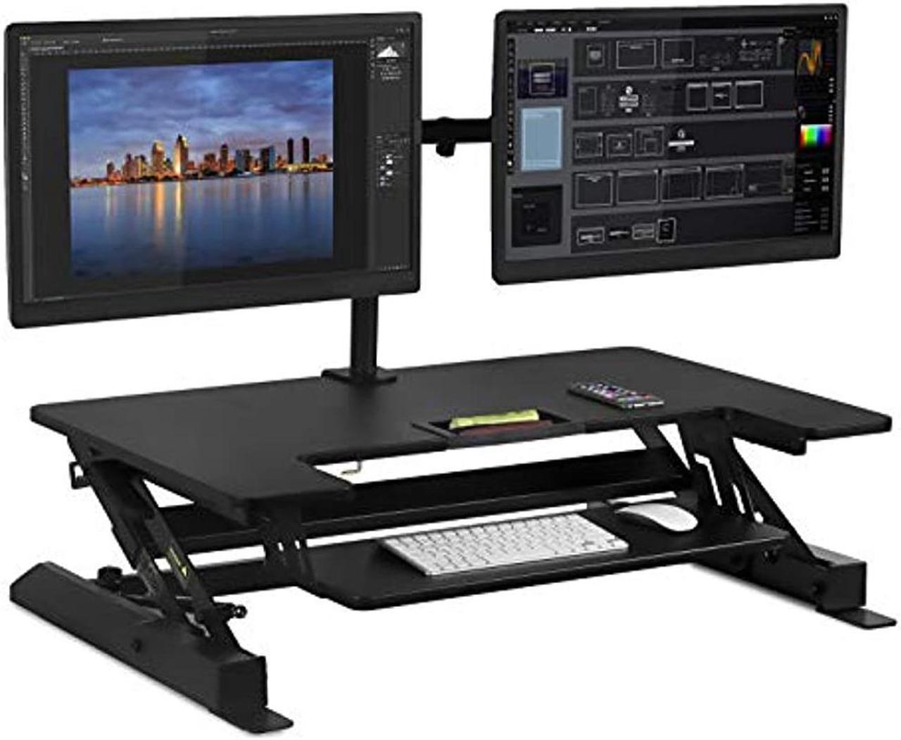 Alt view image 9 of 15 - Mount-It! Standing Desk Converter with Bonus Dual Monitor Mount Included | Wide 36 Inch Platform