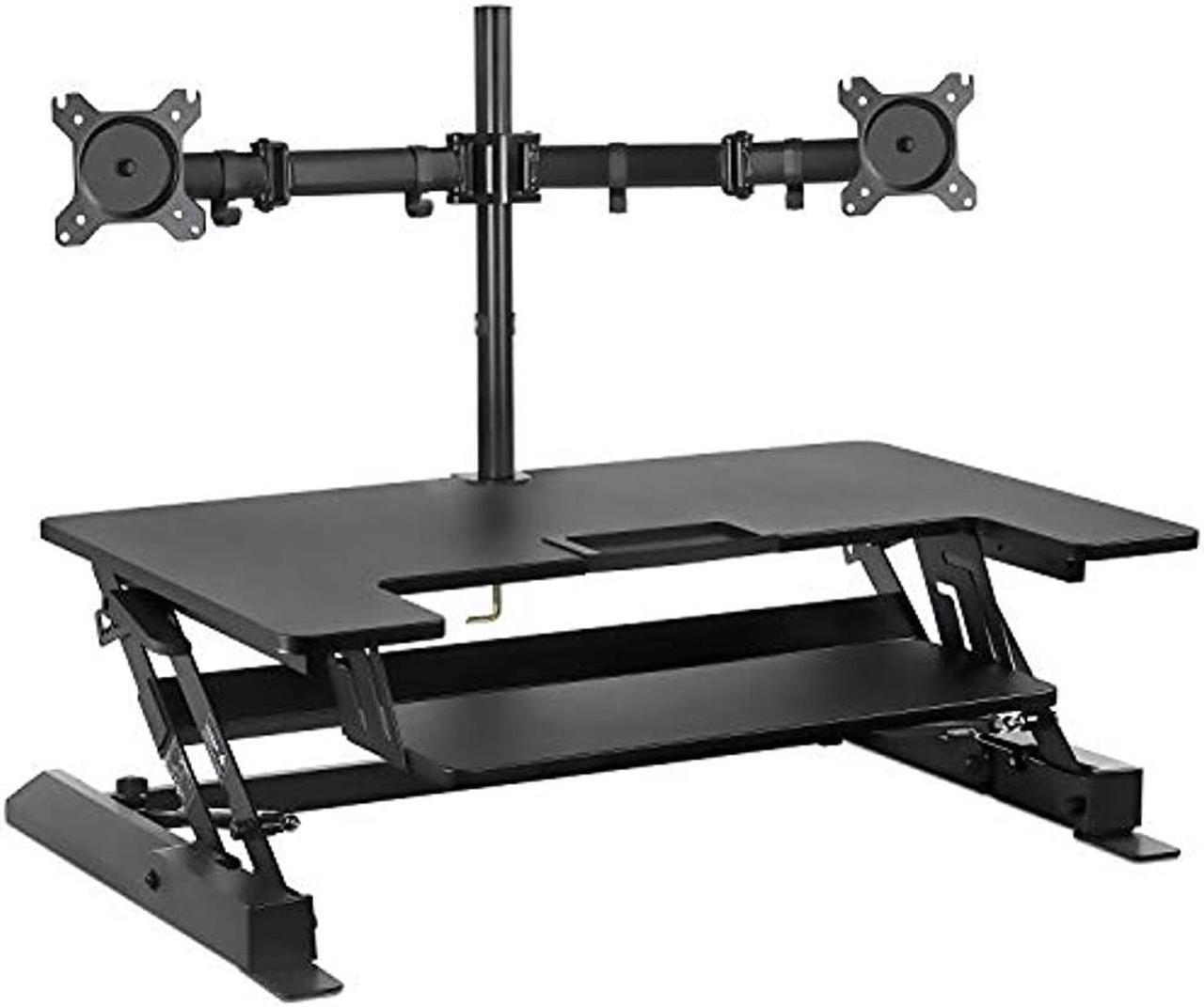 Alt view image 7 of 15 - Mount-It! Standing Desk Converter with Bonus Dual Monitor Mount Included | Wide 36 Inch Platform