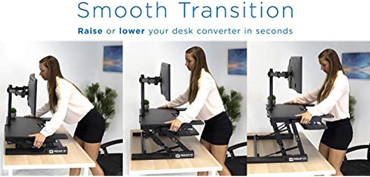 Alt view image 10 of 15 - Mount-It! Standing Desk Converter with Bonus Dual Monitor Mount Included | Wide 36 Inch Platform