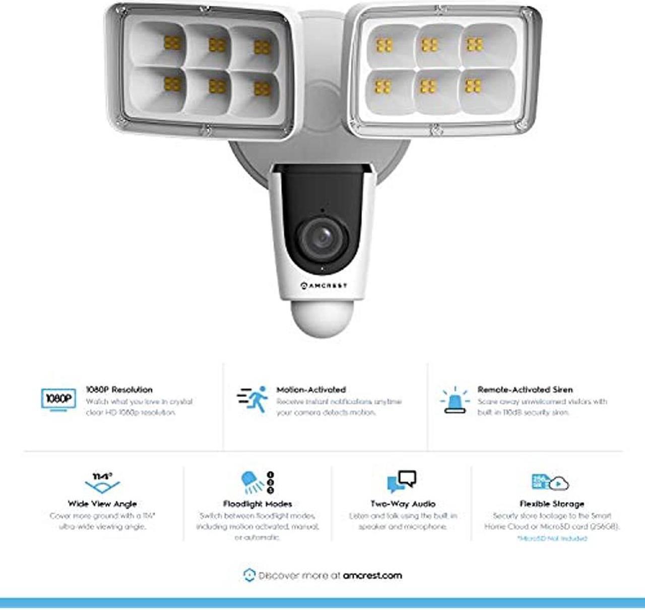 Alt view image 9 of 15 - Amcrest SmartHome 1080p WiFi Outdoor Security Camera with Floodlight, Built-in Siren Alarm, 2000lm Floodlight, Two-Way Audio, 114° View, IP65 Weatherproof, MicroSD & Smart Cloud Storage, ASH26-W