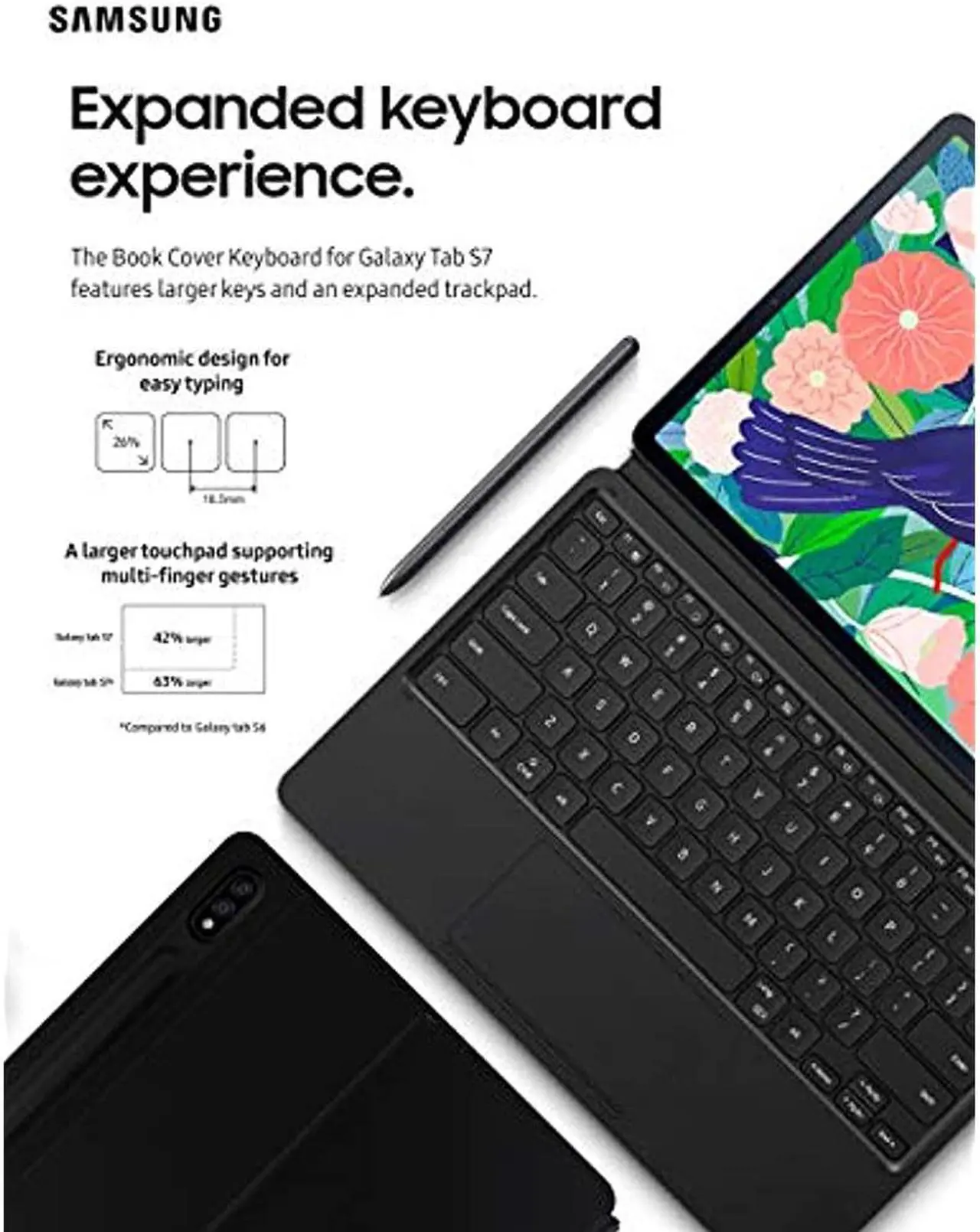 Alt view image 3 of 20 - Samsung Galaxy Tab S7 Book Cover KeyboardEF-DT870UBEGUJ Black