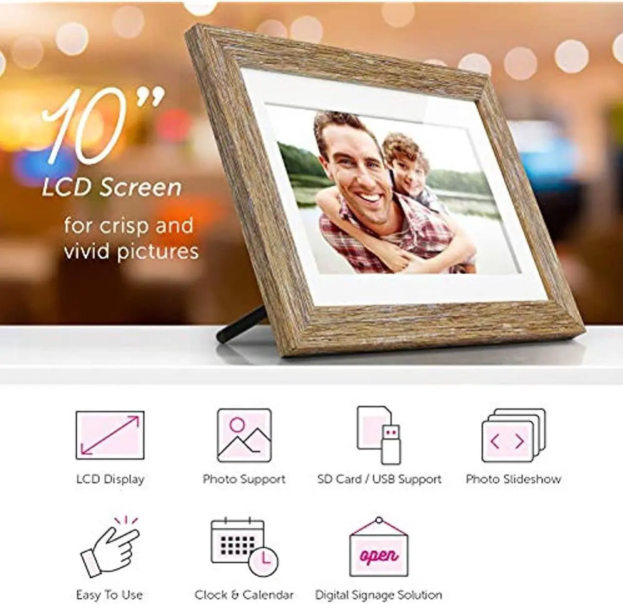 Alt view image 14 of 20 - Aluratek 10.0" Distressed Wood Digital Photo Frame with Auto Slideshow Feature