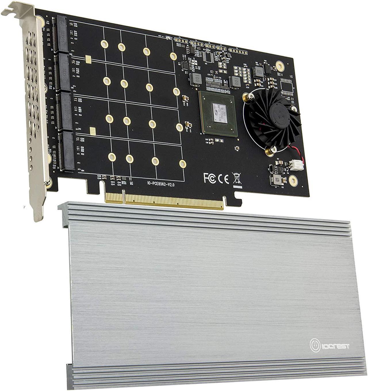 Quad M.2 NVMe Ports to PCIe 3.0 x16 Bifurcation Riser Controller - Support Non-Bifurcation Motherboard