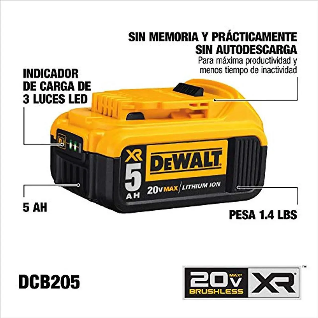 Alt view image 12 of 16 - DeWALT DCB205 20V MAX XR 5.0Ah Lithium Ion Battery-Pack