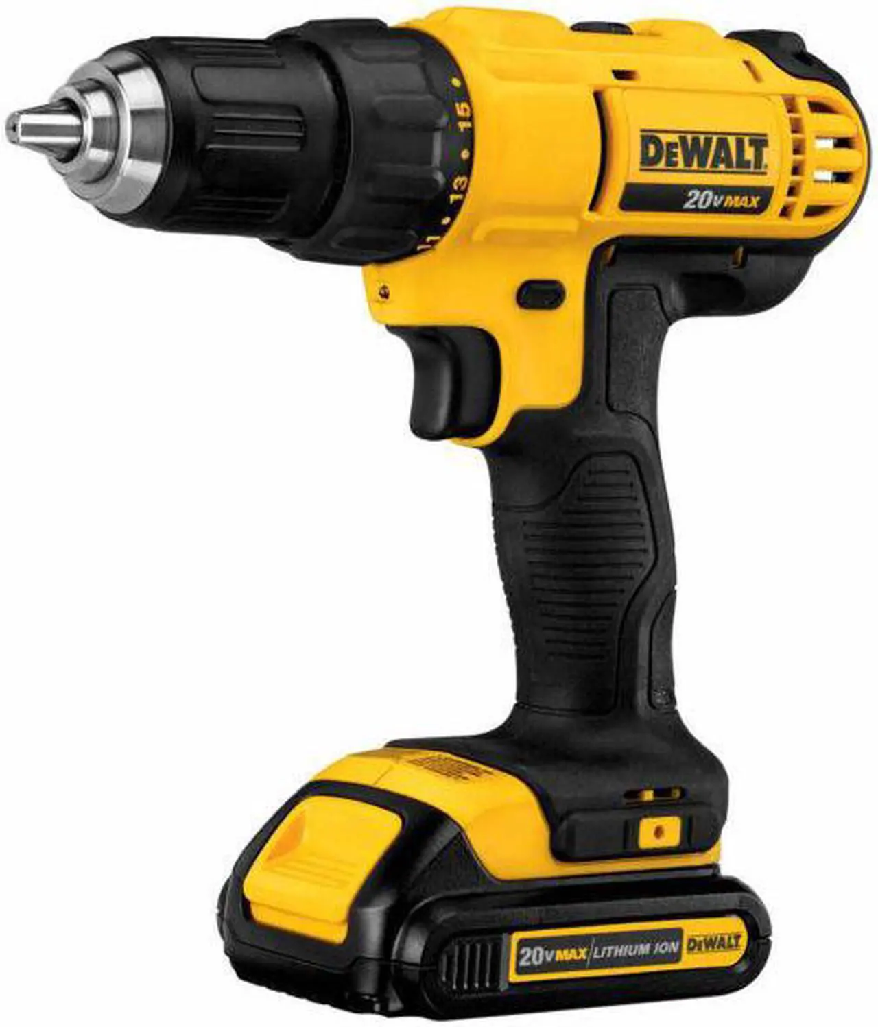 Alt view image 10 of 20 - Dewalt DCD771C2 20V MAX Brushed Lithium-Ion 1/2 in. Cordless Compact Drill Driver Kit with 2 Batteries (1.3 Ah)
