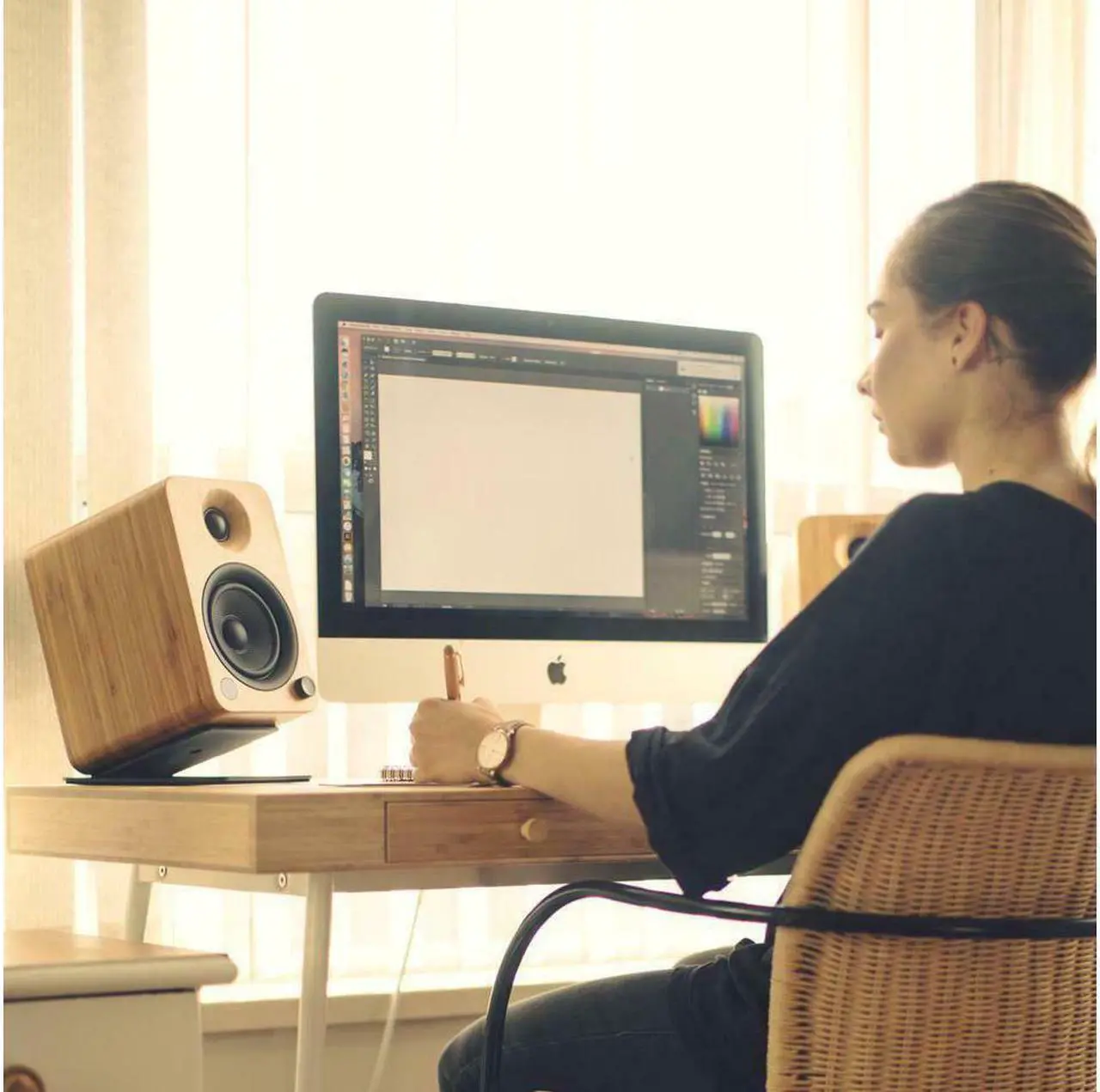 Alt view image 4 of 20 - Kanto YU4 Powered Bookshelf Speakers with Built-In Bluetooth - Pair (Bamboo)