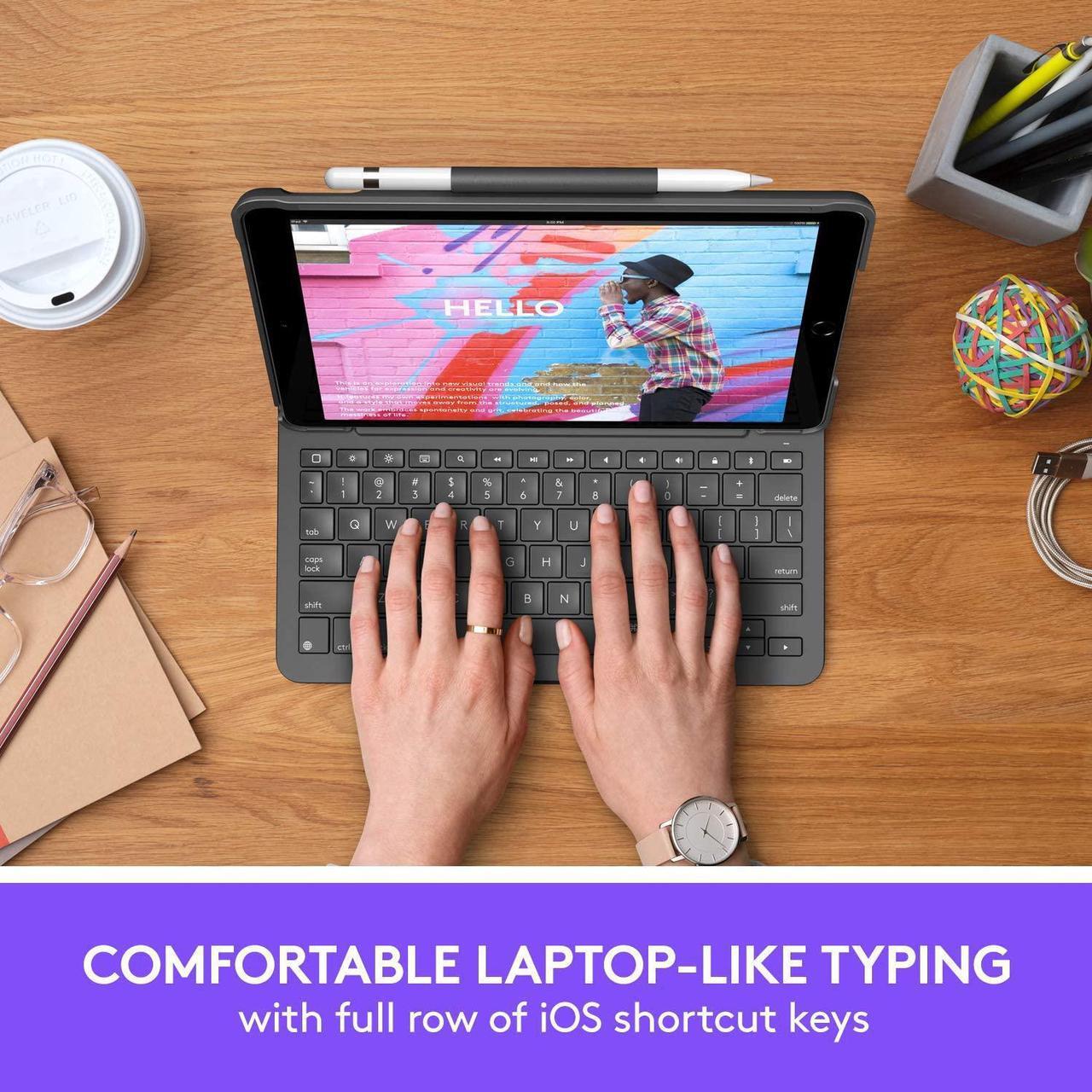 Alt view image 8 of 12 - Logitech Slim Folio Keyboard Case for Apple iPad 7th & 8th Gen 10.2" 920-009473