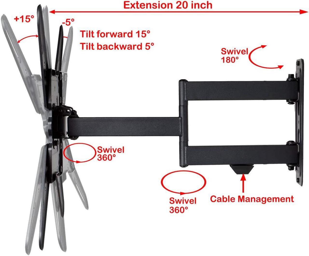Alt view image 10 of 14 - VideoSecu Full Motion Articulating TV Wall Mount for most 26-55" LCD LED HDTV UHD, Long Arm Tilt Swivel TV Mount Bracket with Max VESA 400x400mm, Loading 88lbs, Cable Management BJZ