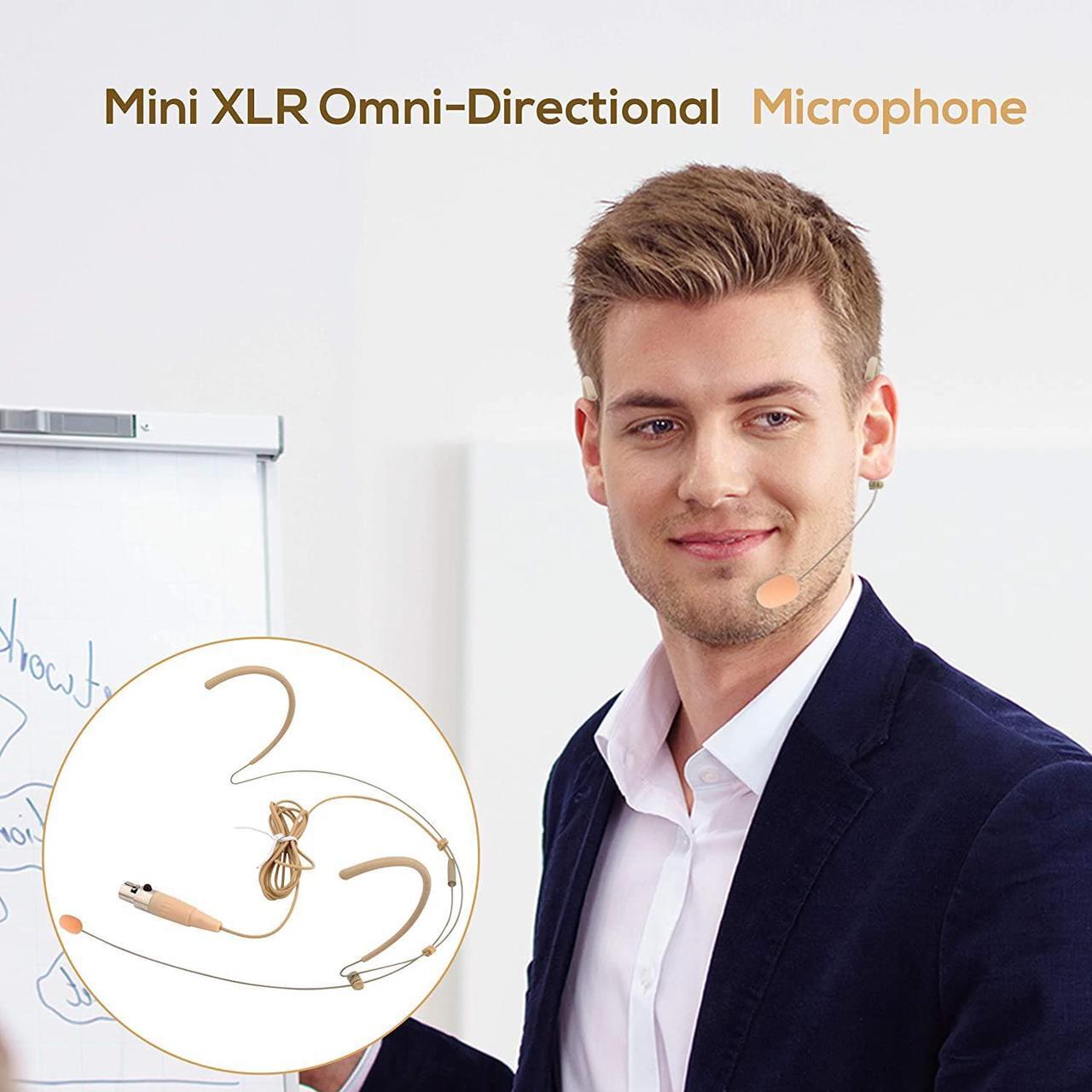 Alt view image 4 of 6 - Double Over Ear Microphone Headset - Professional Hands Free Omnidirectional Wired Audio Boom Condenser Microphone Headset w/ 4 Pin Mini XLR 1.2m Cable and Windscreen - Beige
