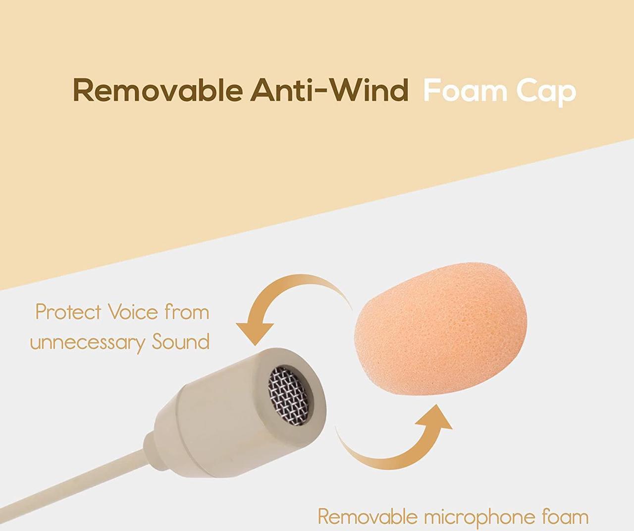 Alt view image 3 of 6 - Double Over Ear Microphone Headset - Professional Hands Free Omnidirectional Wired Audio Boom Condenser Microphone Headset w/ 4 Pin Mini XLR 1.2m Cable and Windscreen - Beige