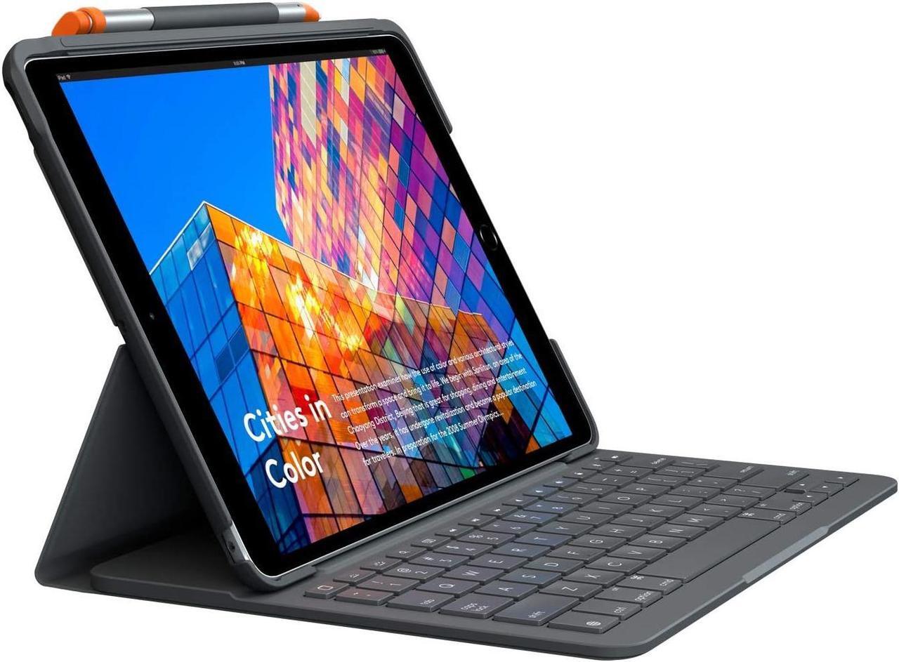Alt view image 7 of 12 - Logitech Slim Folio Keyboard Case for Apple iPad 7th & 8th Gen 10.2" 920-009473