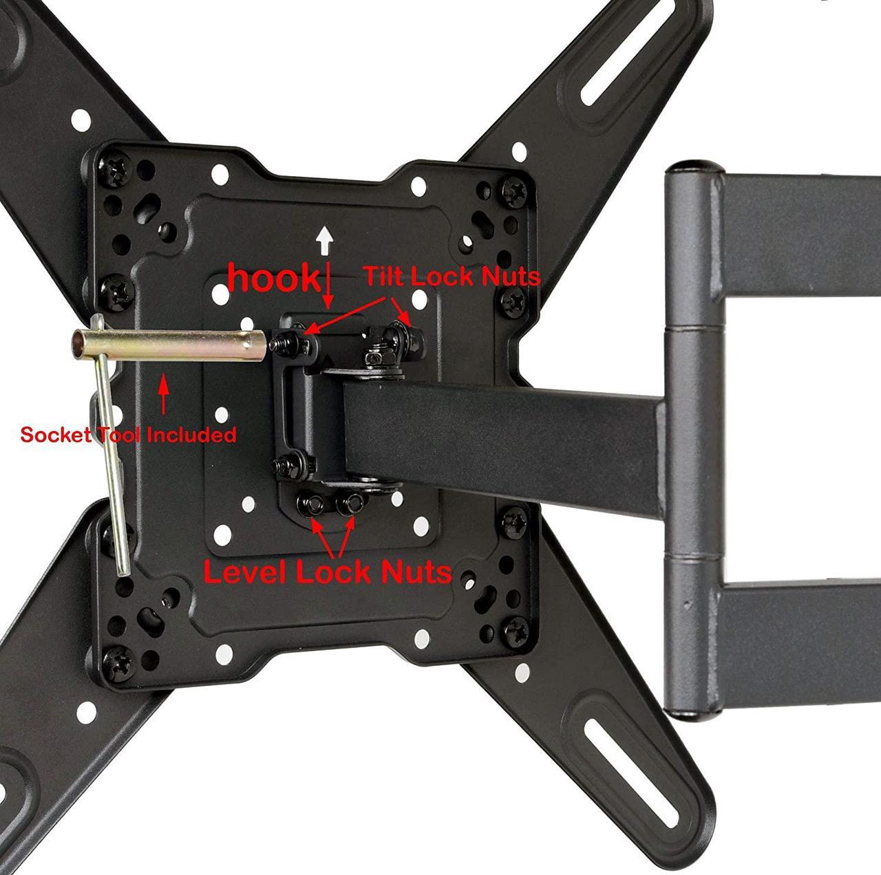 Alt view image 12 of 14 - VideoSecu Full Motion Articulating TV Wall Mount for most 26-55" LCD LED HDTV UHD, Long Arm Tilt Swivel TV Mount Bracket with Max VESA 400x400mm, Loading 88lbs, Cable Management BJZ