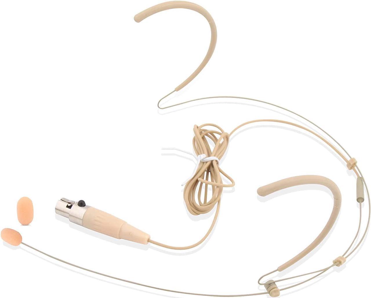 Main image of Double Over Ear Microphone Headset - Professional Hands Free Omnidirectional Wired Audio Boom Condenser Microphone Headset w/ 4 Pin Mini XLR 1.2m Cable and Windscreen - Beige