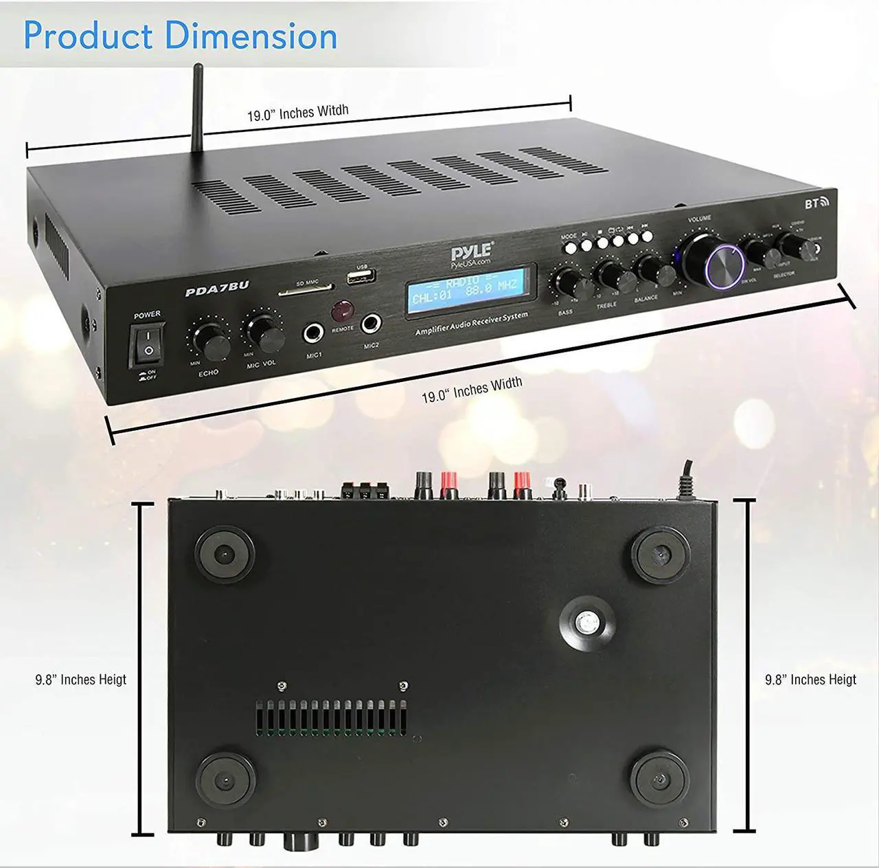 Alt view image 8 of 17 - Home Theater Amplifier Audio Receiver Sound System with Bluetooth Wireless Streaming, MP3/USB/SD/AUX/FM Radio (200 Watt) (PDA7BU)