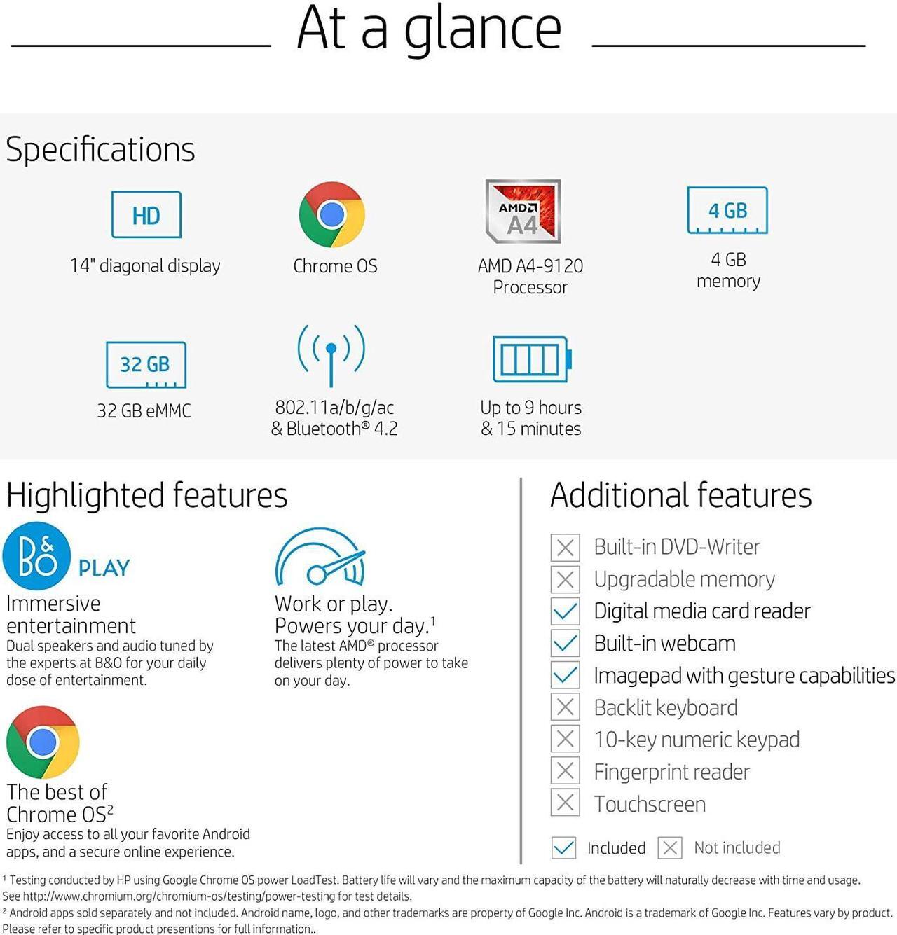 Alt view image 16 of 20 - HP 14-db0020nr Chromebook AMD A4-Series A4-9120C (1.60 GHz) 4 GB Memory 32 GB eMMC 14.0" Chrome OS