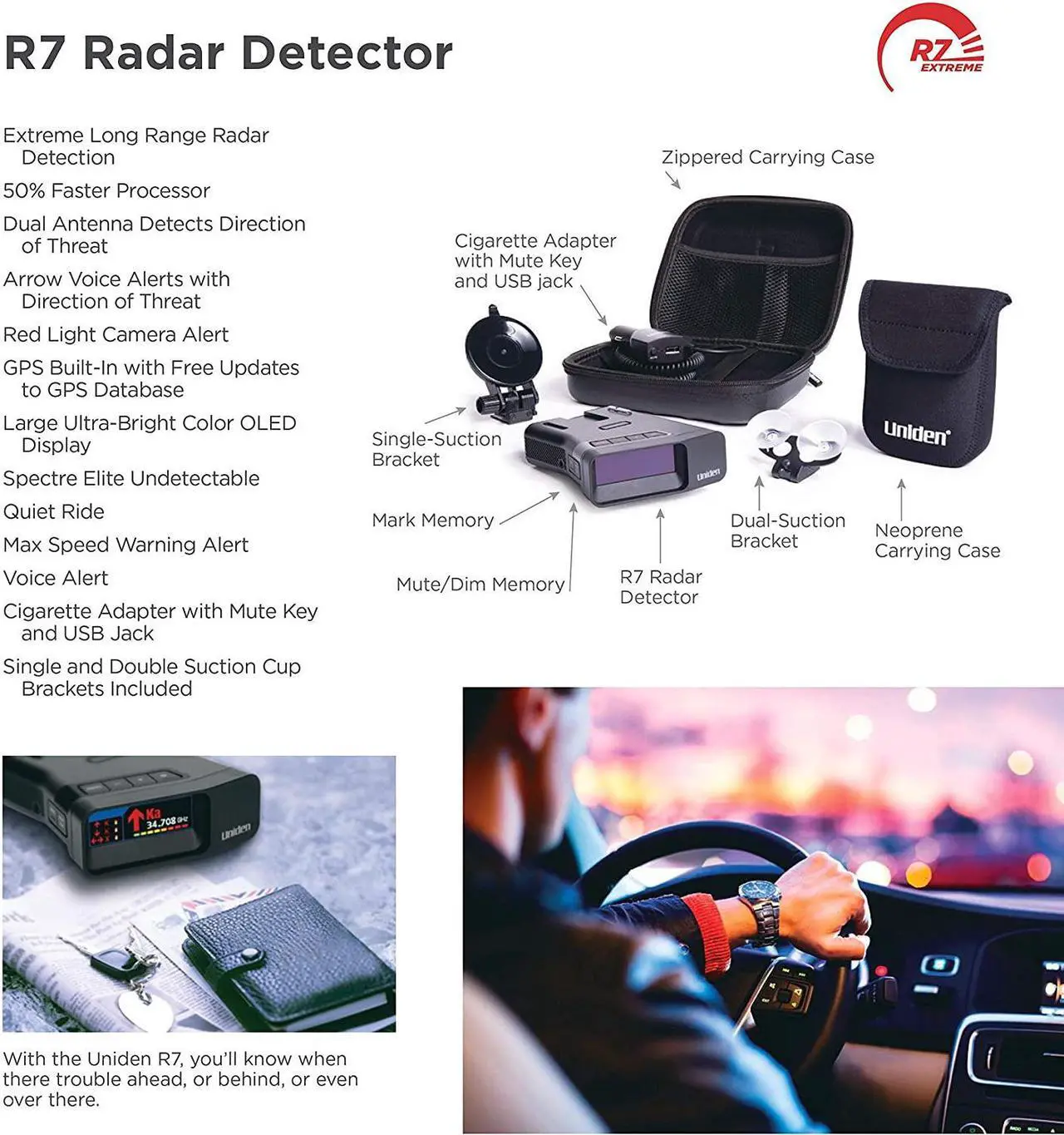Alt view image 19 of 20 - Uniden R7 Extreme Long Range Radar Detector with GPs & Threat Detection
