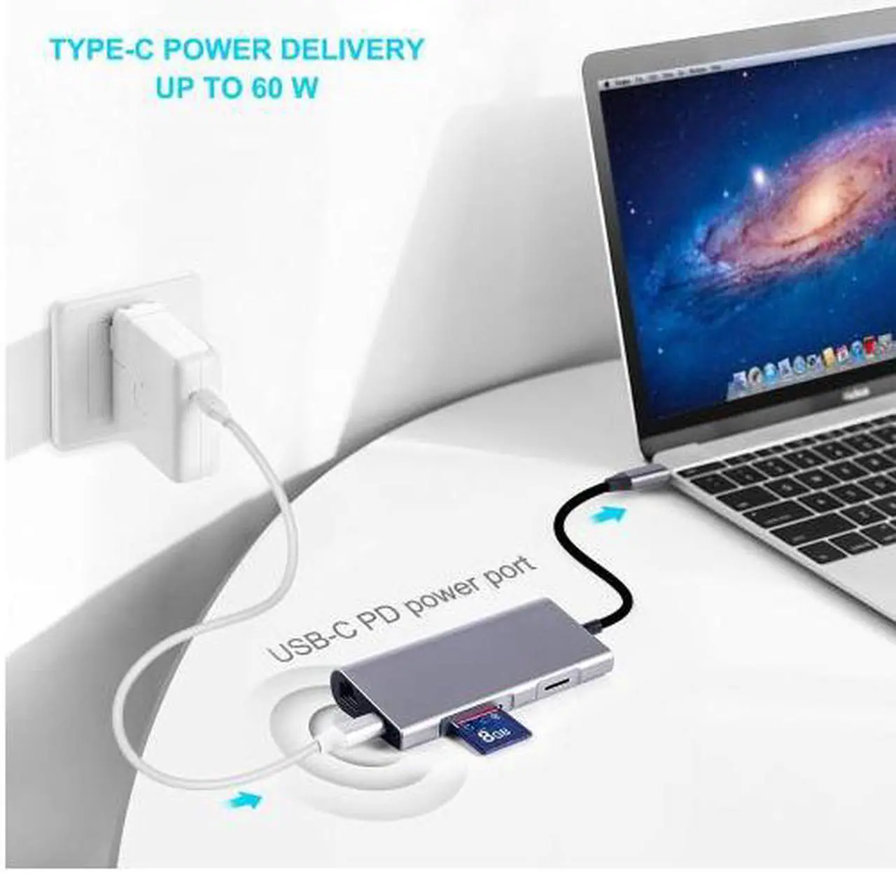 Alt view image 5 of 7 - Suntapower USB Hub C 8 En 1 Aluminium Multi Type de Port Adaptateur C Hub Combo Pour Macbook Pro BT059