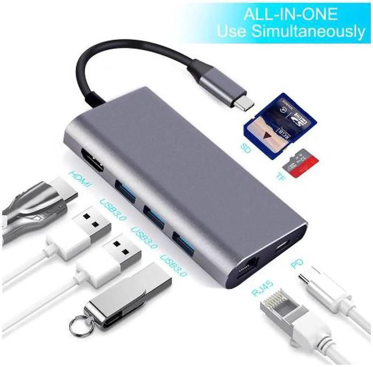Alt view image 4 of 7 - Suntapower USB Hub C 8 En 1 Aluminium Multi Type de Port Adaptateur C Hub Combo Pour Macbook Pro BT059