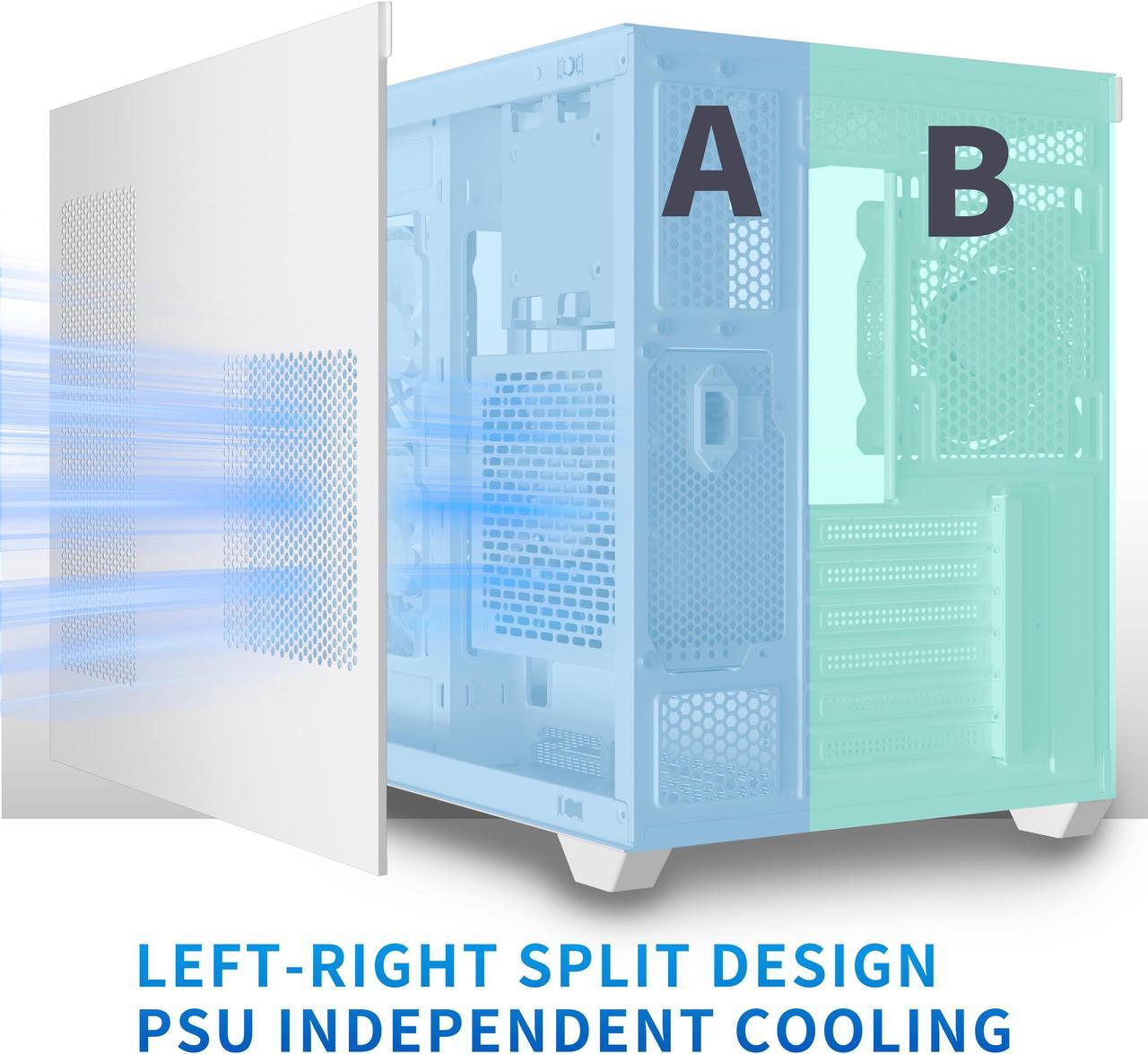 Alt view image 5 of 6 - MUSETEX ATX PC Case, 360MM RAD Support, 3 x 120mm Fans Pre-Installed, 270° Full View Tempered Glass Gaming PC Case with Type-C, Mid Tower ATX Computer Case, White, Y6