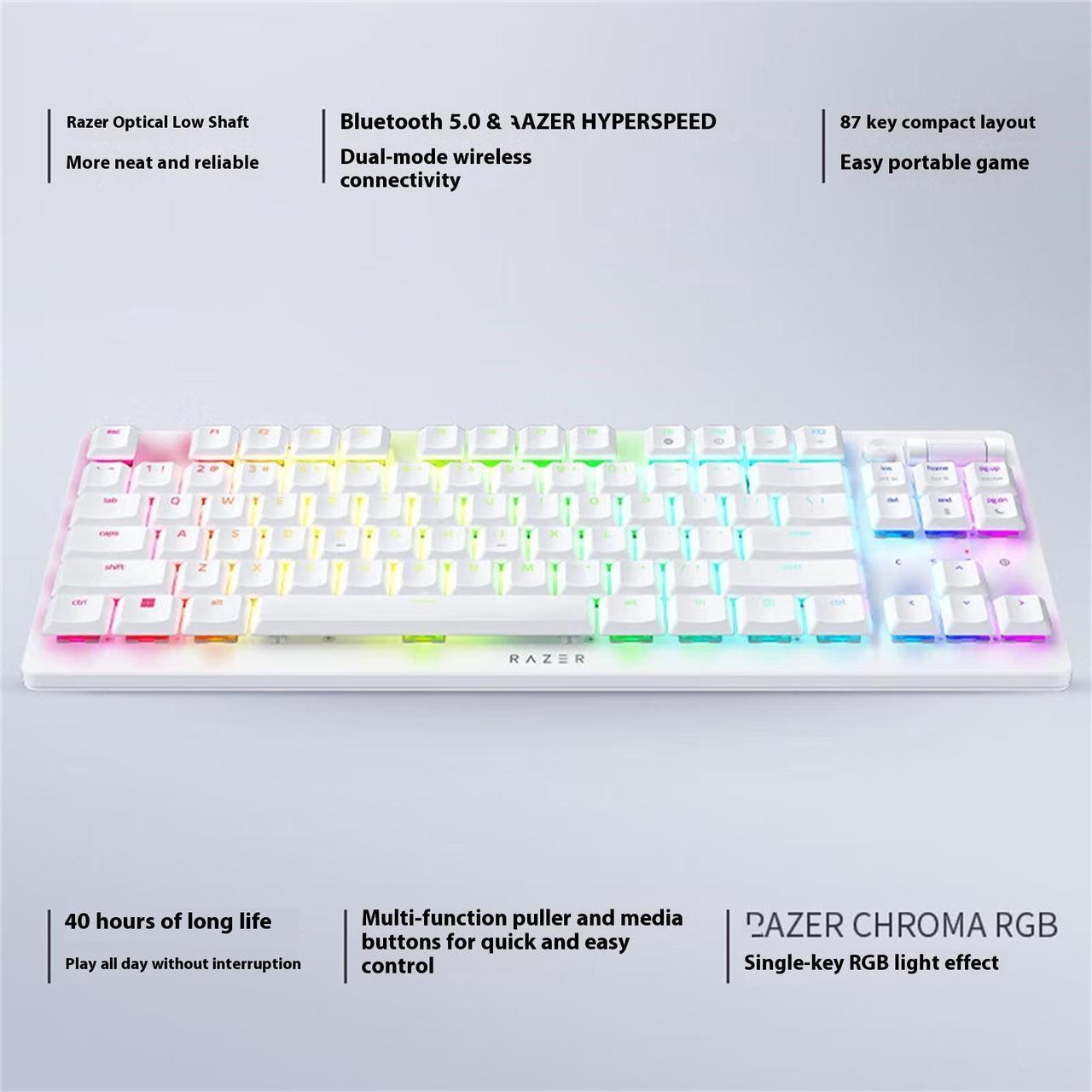 Alt view image 3 of 7 - AULA DeathStalker V2 pro TKL Dual-Mode gaming Keyboard, 40-Hour Battery Life, Laser Etched Craftsmanship, Low-Profile Optical Switches-Linear Red, 87 Keys,for Mac or Windows PC Gaming Computers, white