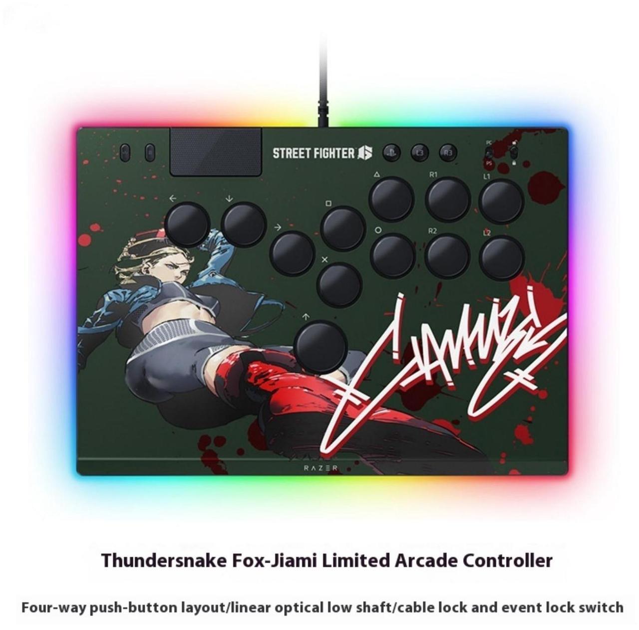 Alt view image 2 of 7 - AULA Kitsune All-Button Arcade wired Controller & Street Fighter Cammy Vinyl Skin Bundle: For PS5  PC - Low-Profile Optical Switches - Slim- Chroma RGB - Full Top Plate Wrap