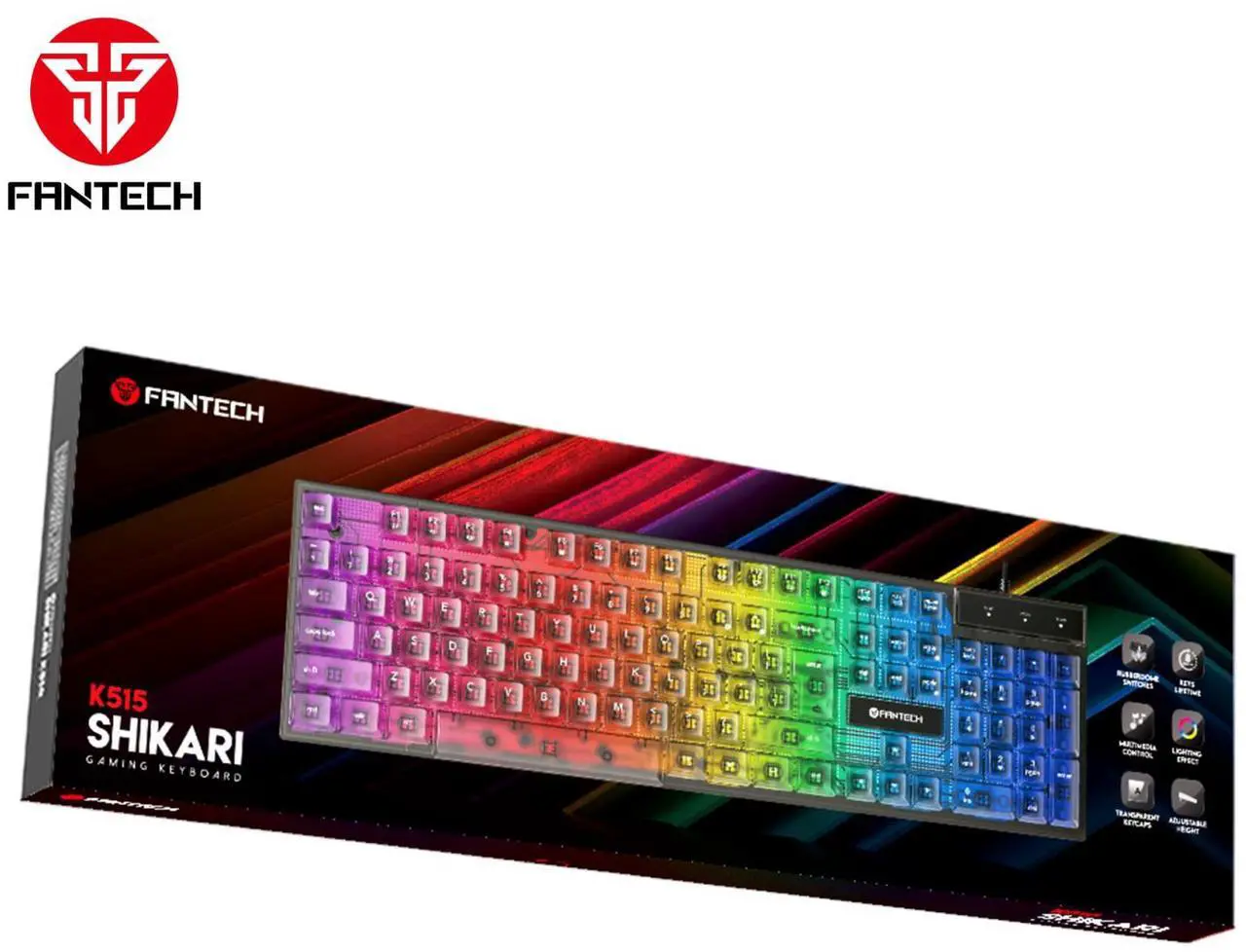 Alt view image 7 of 7 - FANTECH SHIKARI K515 Gaming Wired Keyboard,104 Key, Transparent Keycaps,8-Million Keys Lifetime,Rubberdome Switches,Lighting Effect,Multimedia Control ,Adjustable Height