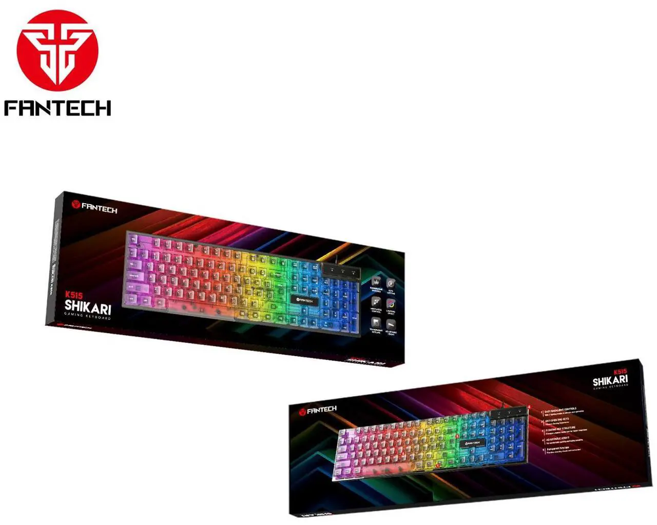 Alt view image 5 of 7 - FANTECH SHIKARI K515 Gaming Wired Keyboard,104 Key, Transparent Keycaps,8-Million Keys Lifetime,Rubberdome Switches,Lighting Effect,Multimedia Control ,Adjustable Height