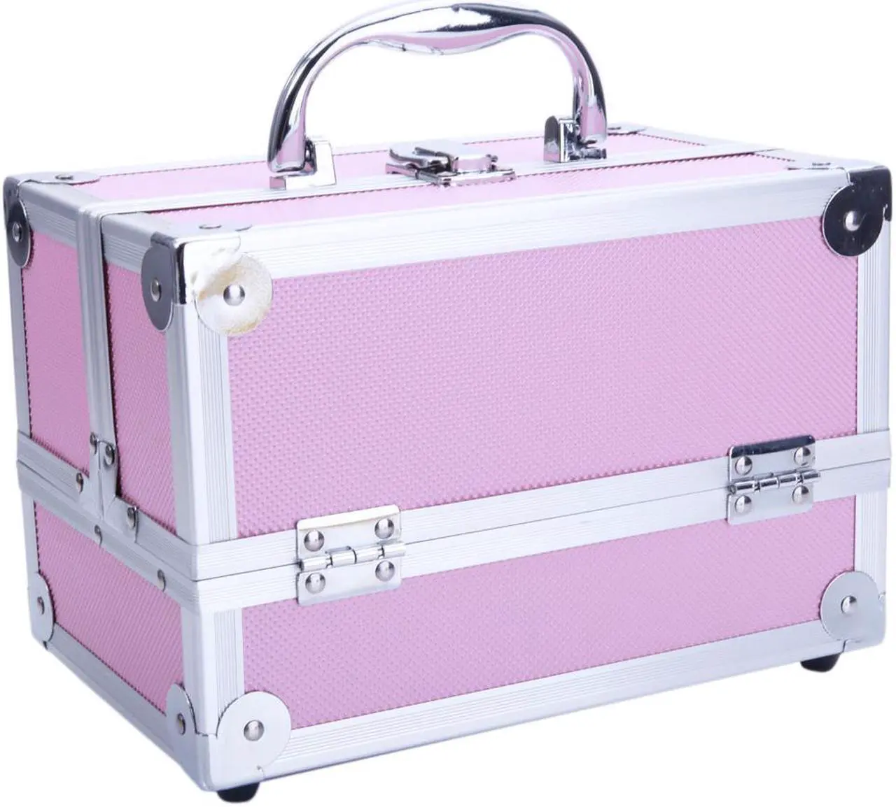Main image of Large Pro Aluminum Makeup Train Case Jewelry Box Cosmetic Organizer Pink New