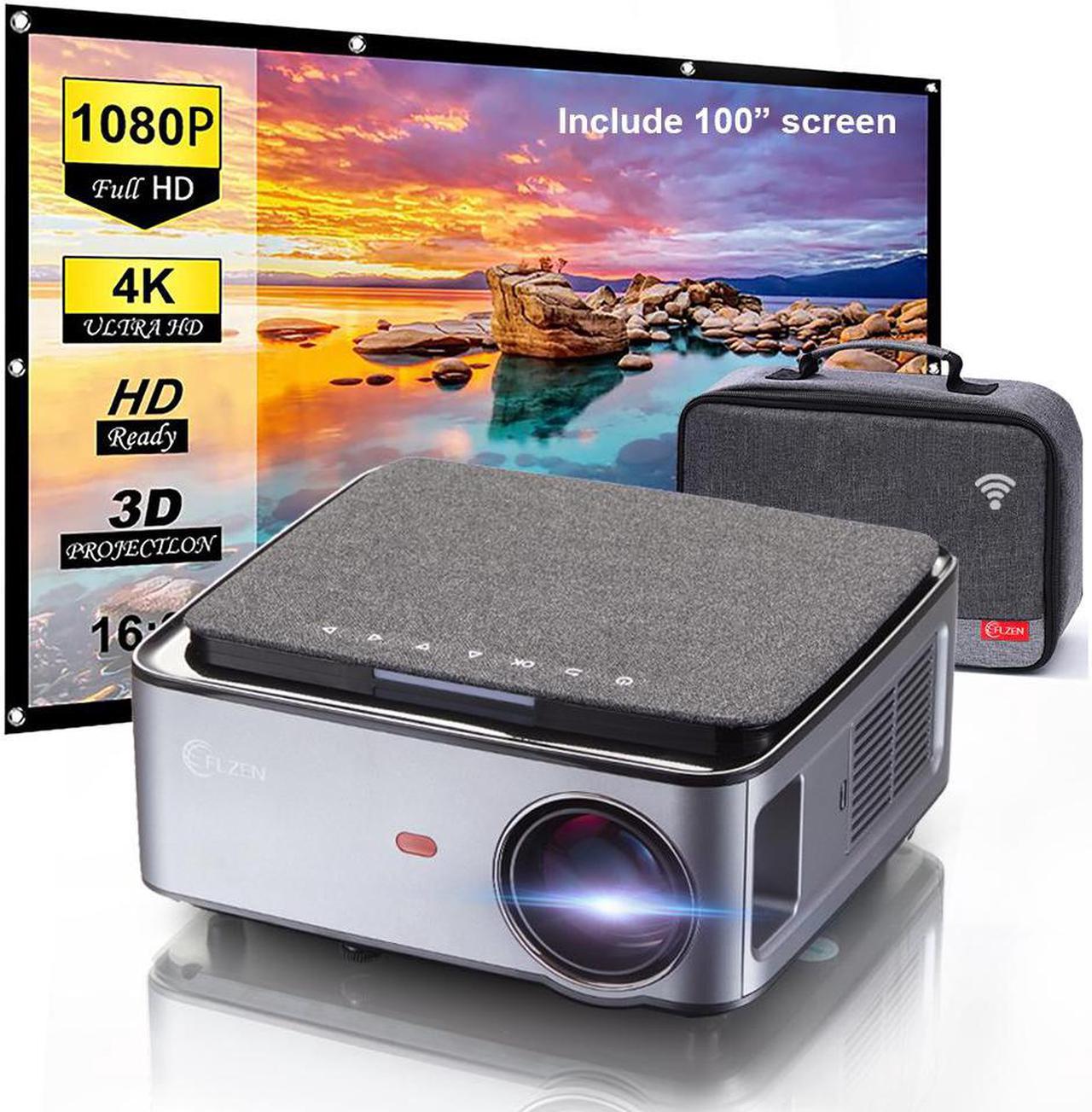 1080P FULL HD Video Projector with Carry Bag and 100" Screen, 7500 Lumen WIFI Projector for iPhone Android iOS Smartphone, Wireless Projector 20000:1 Contrast, Support Miracast Airplay Side Projection