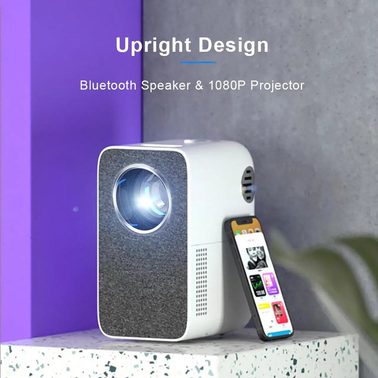 Alt view image 2 of 7 - 1080P Native Portable WiFi Projector, 4500 Lumens Wireless Home Theater Projector with Screen Mirroring & Casting, Upright Design & Bluetooth Speaker Mode