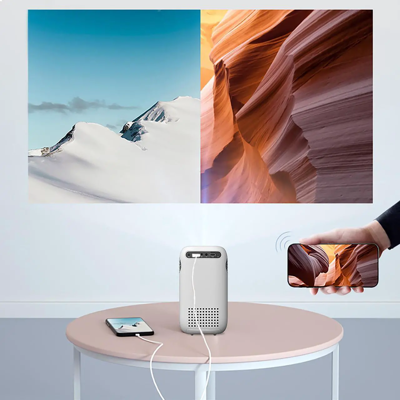 Alt view image 4 of 7 - 1080P Native Portable WiFi Projector, 4500 Lumens Wireless Home Theater Projector with Screen Mirroring & Casting, Upright Design & Bluetooth Speaker Mode