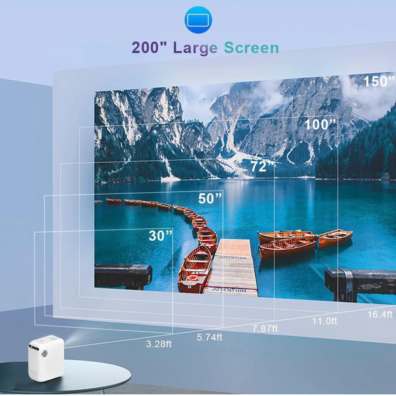 Alt view image 5 of 7 - 1080P Native Portable WiFi Projector, 4500 Lumens Wireless Home Theater Projector with Screen Mirroring & Casting, Upright Design & Bluetooth Speaker Mode