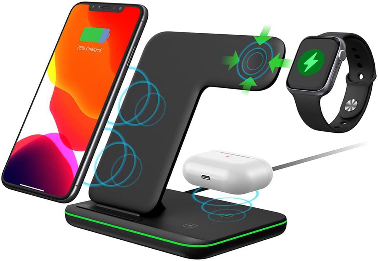 3 IN 1 Wireless Charger Station 15W Fast Charging For Mobile Phone Watch Earphones