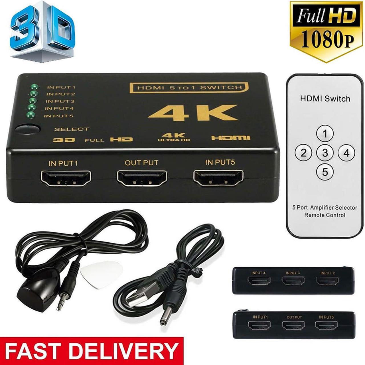 HDMI Switcher 5 Cut 1 Hd Security Video Switcher 5 In 1 Out With Remote Control