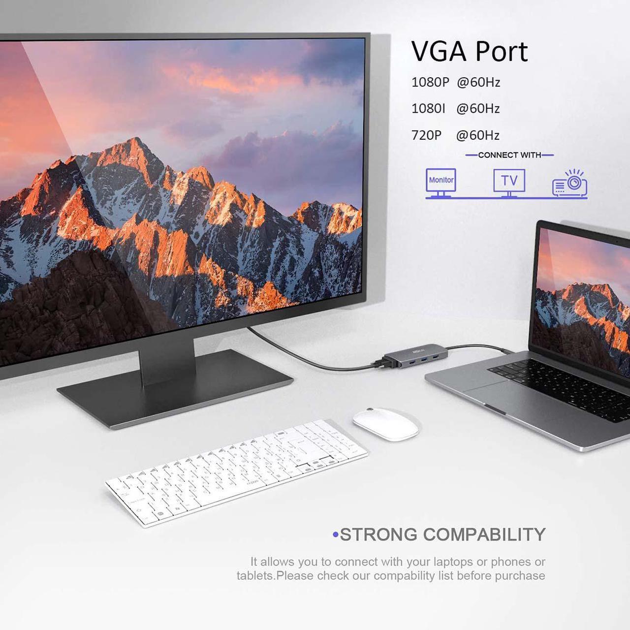Alt view image 4 of 7 - 10-in-1 USB C Hub with Ethernet, 4K@30Hz HDMI, VGA, 3 USB3.0, SD/TF Card Reader, Mic, USB-C PD 3.0, Compatible for MacBook Air Pro and Other Type C Laptop