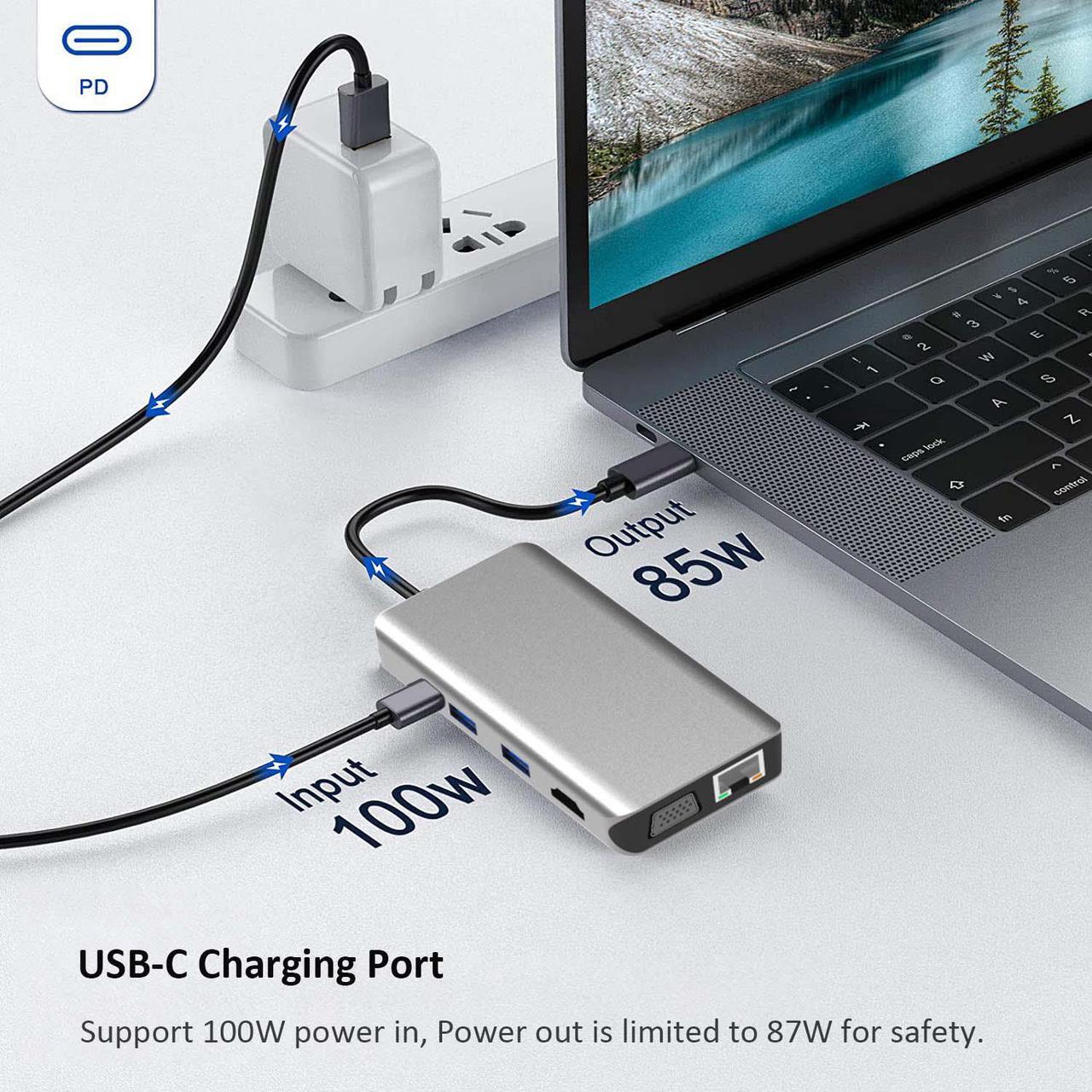 Alt view image 6 of 7 - 10-in-1 USB C Hub with Ethernet, 4K@30Hz HDMI, VGA, 3 USB3.0, SD/TF Card Reader, Mic, USB-C PD 3.0, Compatible for MacBook Air Pro and Other Type C Laptop