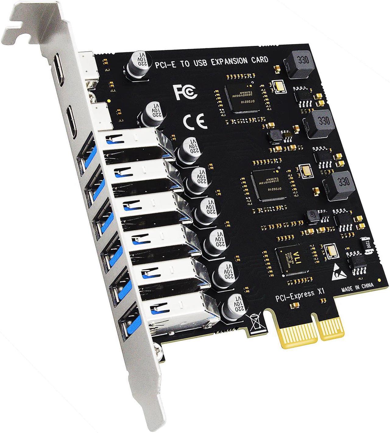 GLOTRENDS U6A2C 8-port (2 x USB-C+ 6 x USB-A) Us8 3.2 Gen1 5Gbps Pcle Expansion Card, Compatible with Windows and linux(Not support Mac 0S)