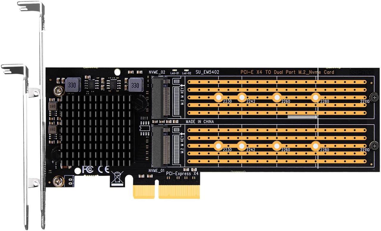 GLOTRENDS PA20 Dual M.2 NVMe to PCIe 3.0 X4 Adapter with PCIe Bifurcation Function, Support 22110/2280/2260/2242/2230 Size