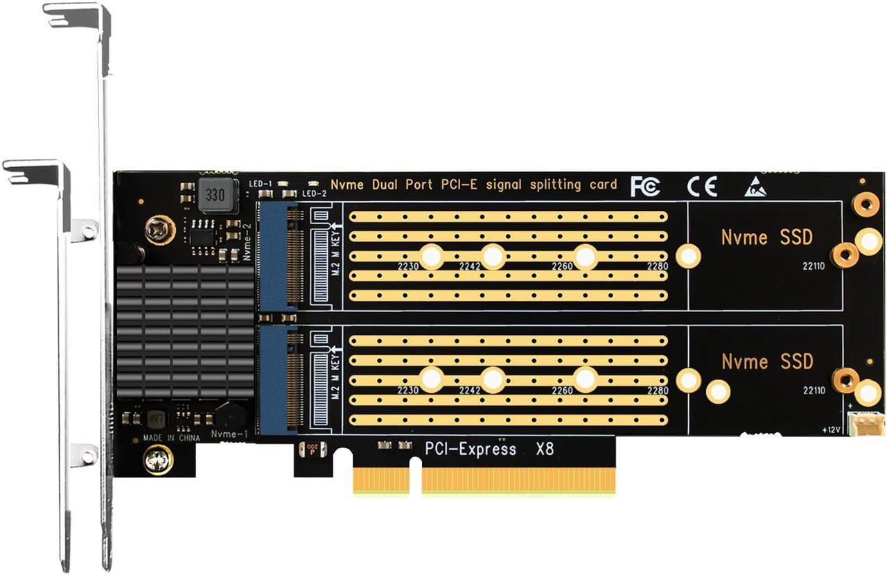 GLOTRENDS PA21 Dual M.2 NVMe to PCIe X8 4.0 Adapter Card without PCIe Bifurcation Function, Support 22110/2280/2260/2242/2230 Size