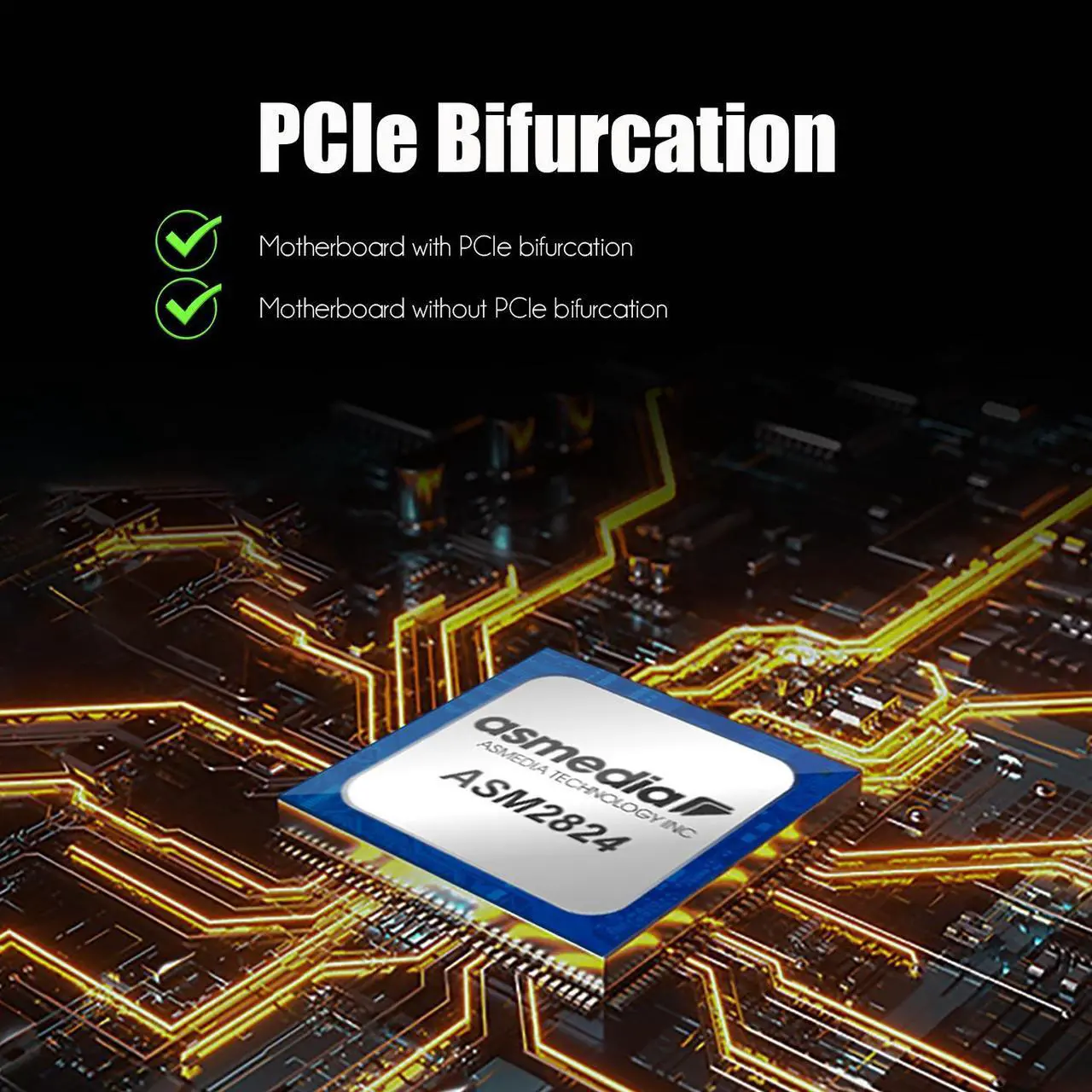 Alt view image 3 of 7 - GLOTRENDS PA40 Quad M.2 NVMe to PCIe X8 3.0 Adapter with PCIe Bifurcation Function, Support 22110/2280/2260/2242/2230 Size