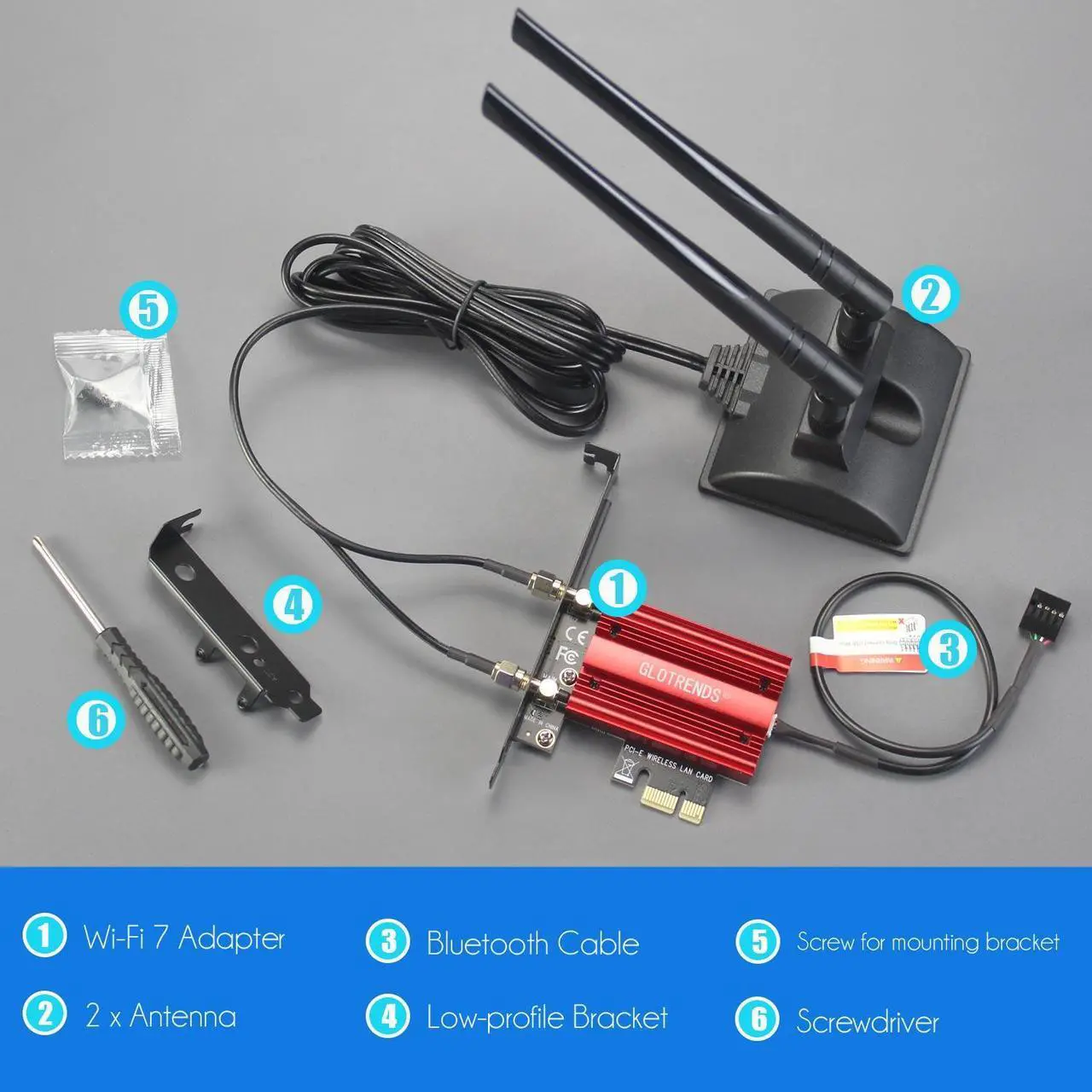 Alt view image 7 of 7 - GLOTRENDS WiFi 7 PCIe Card with 2-Meter Extension Antenna for Desktop PC, Intel BE200NGW, Only Compatible with Windows 11 24H2 or Above Version (Not Support AMD Motherboard)
