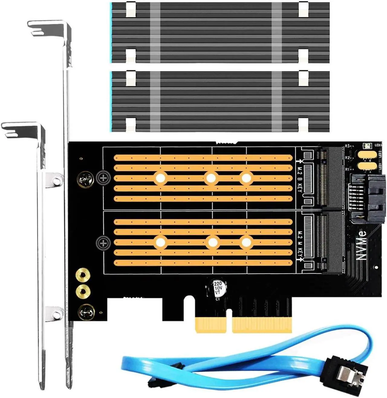 Main image of GLOTRENDS PA12-HS 2-in-1 M.2 PCIe 4.0 X4 Adapter with M.2 Heatsink, For One M.2 NVMe SSD and One M.2 SATA SSD, Support 2230/2242/2260/2280 Size