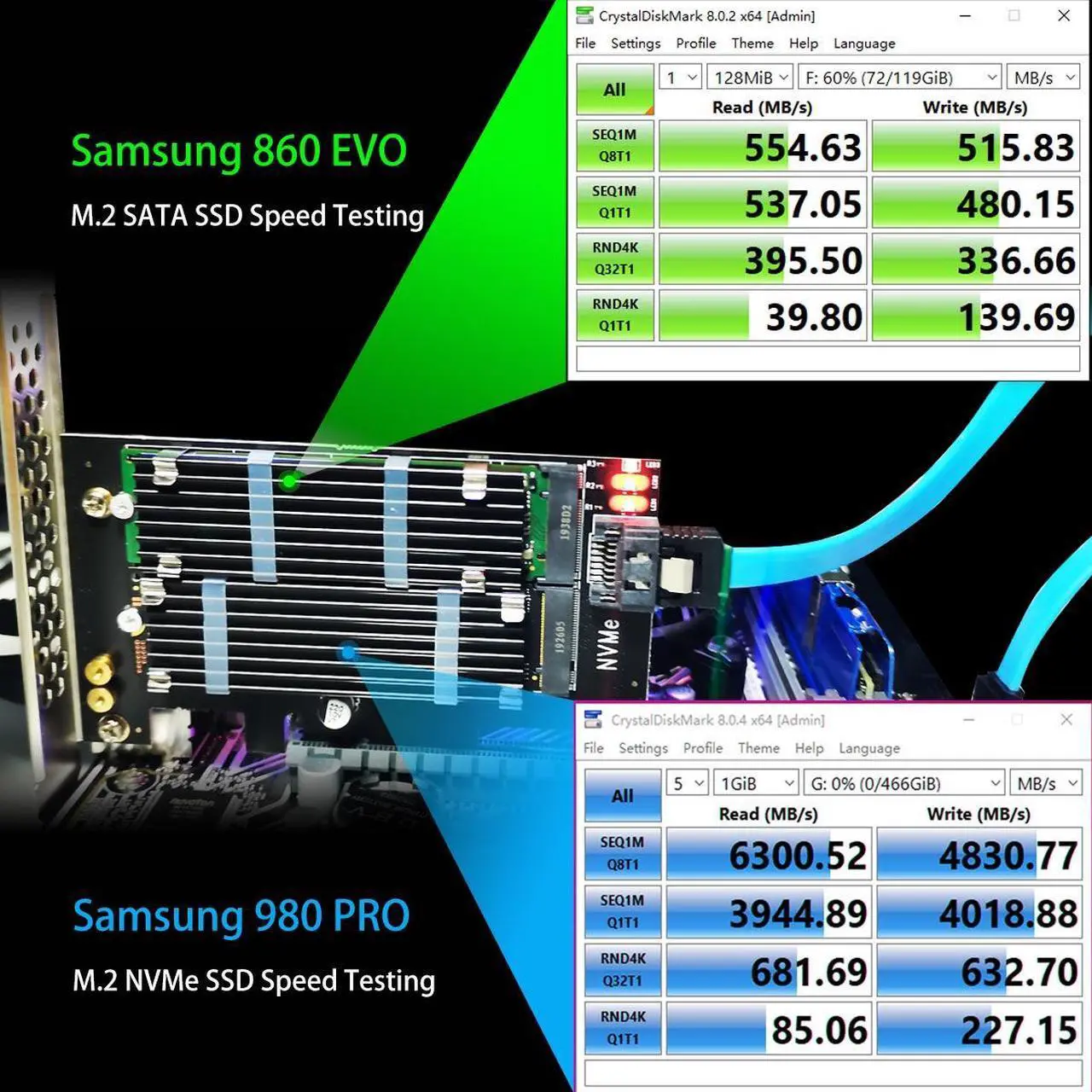 Alt view image 4 of 7 - GLOTRENDS PA12-HS 2-in-1 M.2 PCIe 4.0 X4 Adapter with M.2 Heatsink, For One M.2 NVMe SSD and One M.2 SATA SSD, Support 2230/2242/2260/2280 Size
