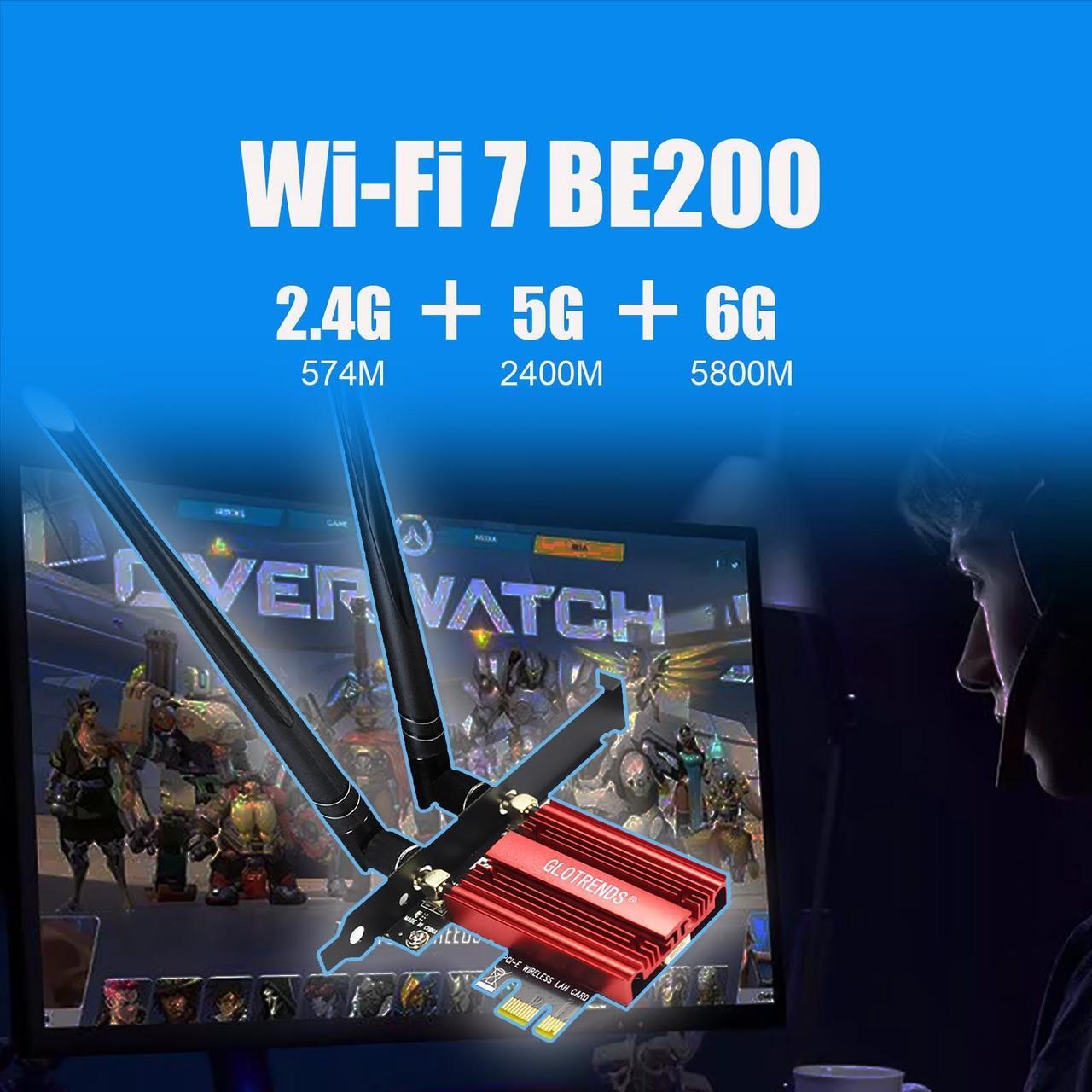 Alt view image 3 of 7 - GLOTRENDS BE8774 WiFi 7 PCIe Card for Desktop PC with Intel BE200NGW Chip, 802.11be, Bluetooth 5.4, Only Compatible with Windows 11 24H2 or Above Version (Not Support AMD Motherboard)