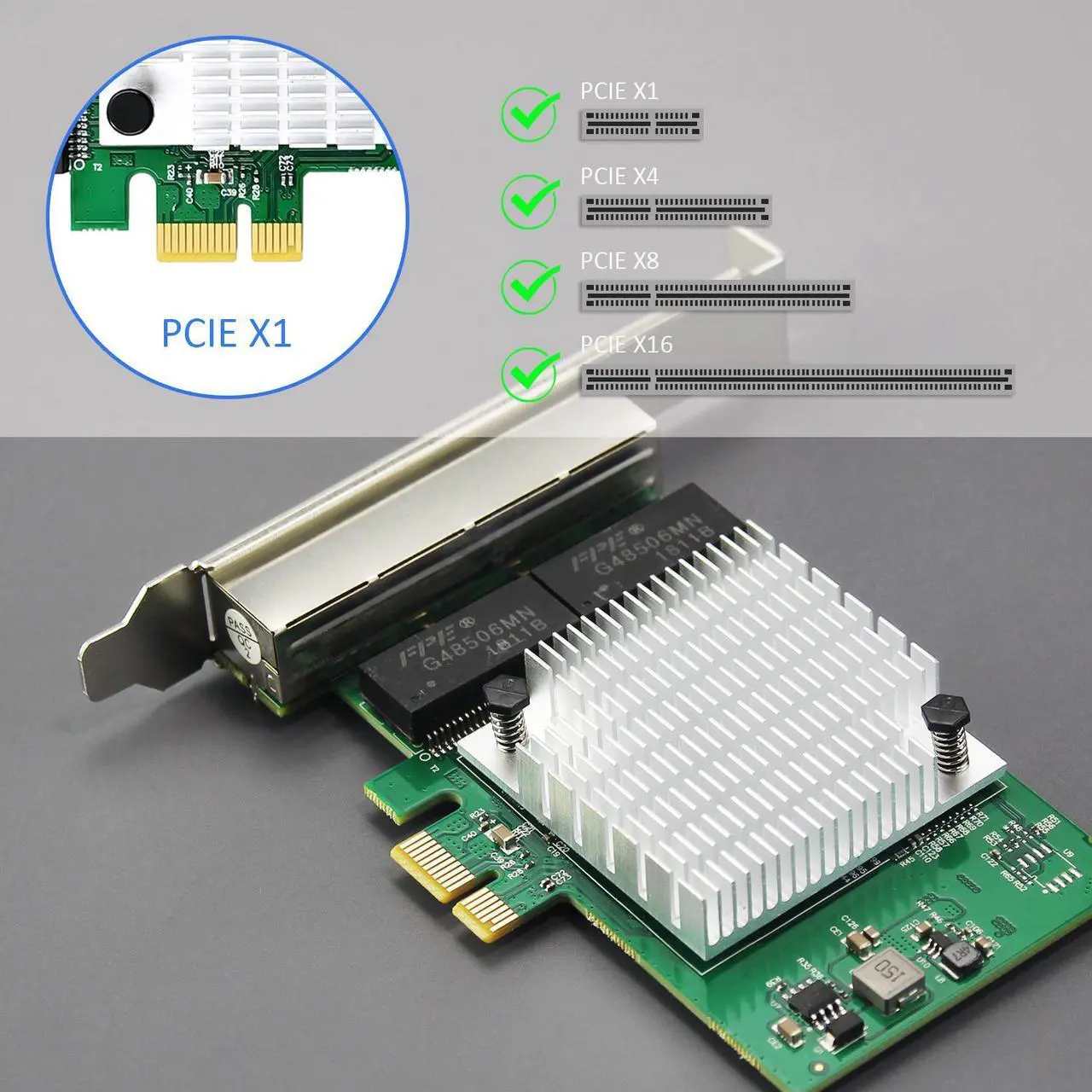 Alt view image 6 of 7 - GLOTRENDS ST7387 4-Port Gigabit PCIe Ethernet Network Card, 4 x RTL8111H Chip, 4 x RJ45 LAN Port, PCIe X1 Installation