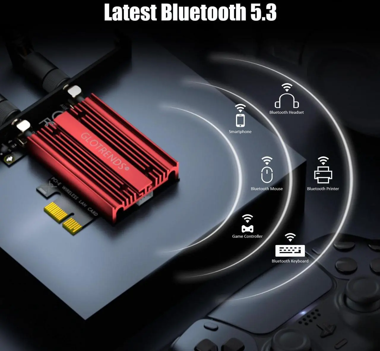Alt view image 3 of 7 - GLOTRENDS AX5400 WiFi 6E PCIe Card with Low-Profile Bracket for Desktop PC, Intel AX210 Chip, 802.11ax, Bluetooth 5.3, Support Windows 11/10/Linux, Not Support Mac OS/Windows 7/XP