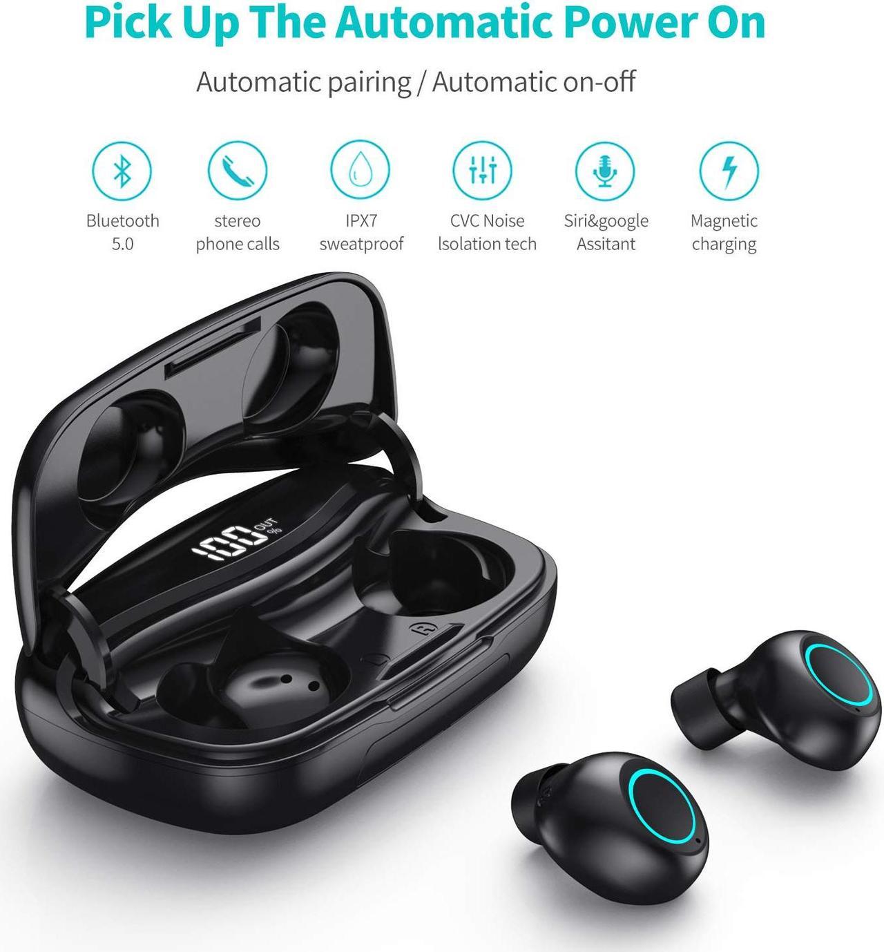 Wireless Headphones Bluetooth 5.0 Wireless Earbuds with Mic Long Playtime True Wireless Earphones for Running Stereo Calls Low Latency Instant Pairing IP65 Waterproof Noise Cancelling