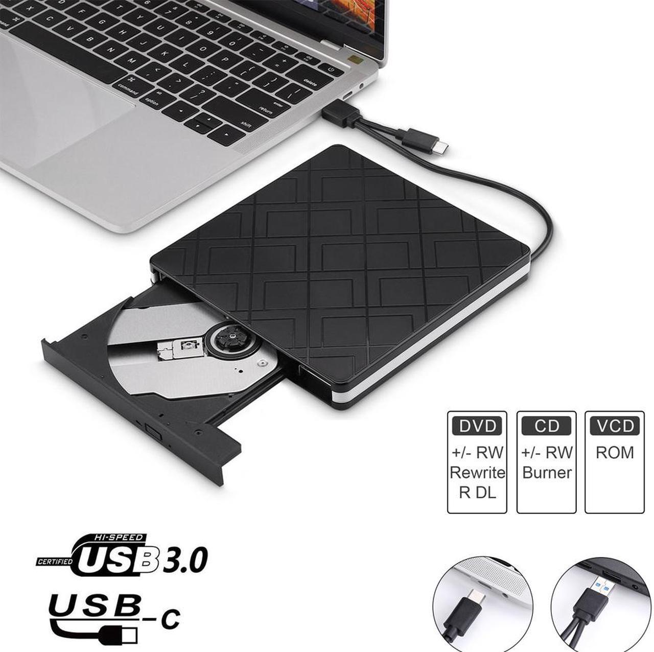 TypeC+USB3.0 Desktop Computer External Optical Drive Laptop PC External DVD Burner Dual Drive-free Plug and Play Read Writer Burner