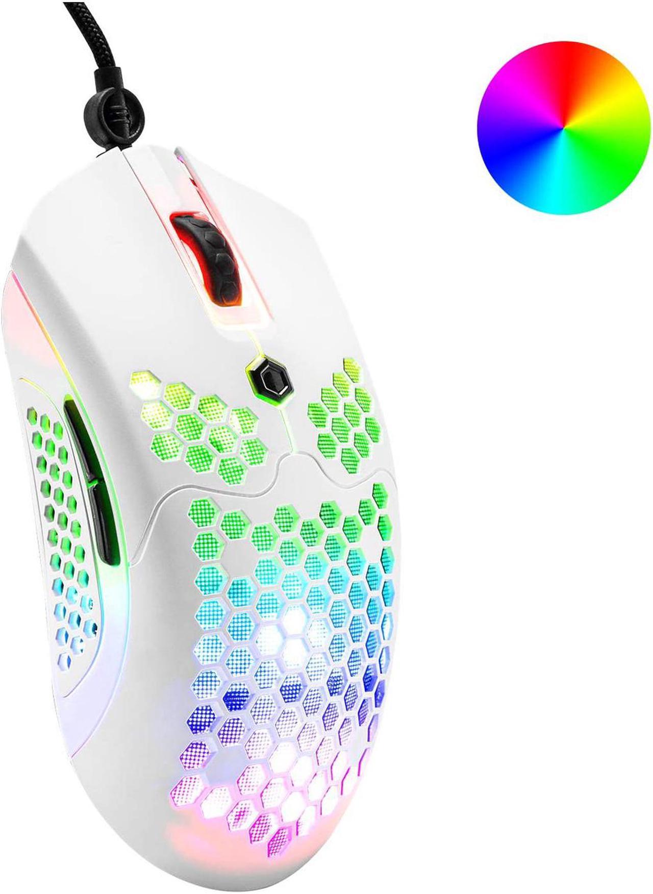 Gaming Mouse with RGB Lamp Effect Lightweight Honeycomb Shell Ultralight Ultraweave Cable Pixart 3325 12000 DPI Optical Sensor for PC Gaming