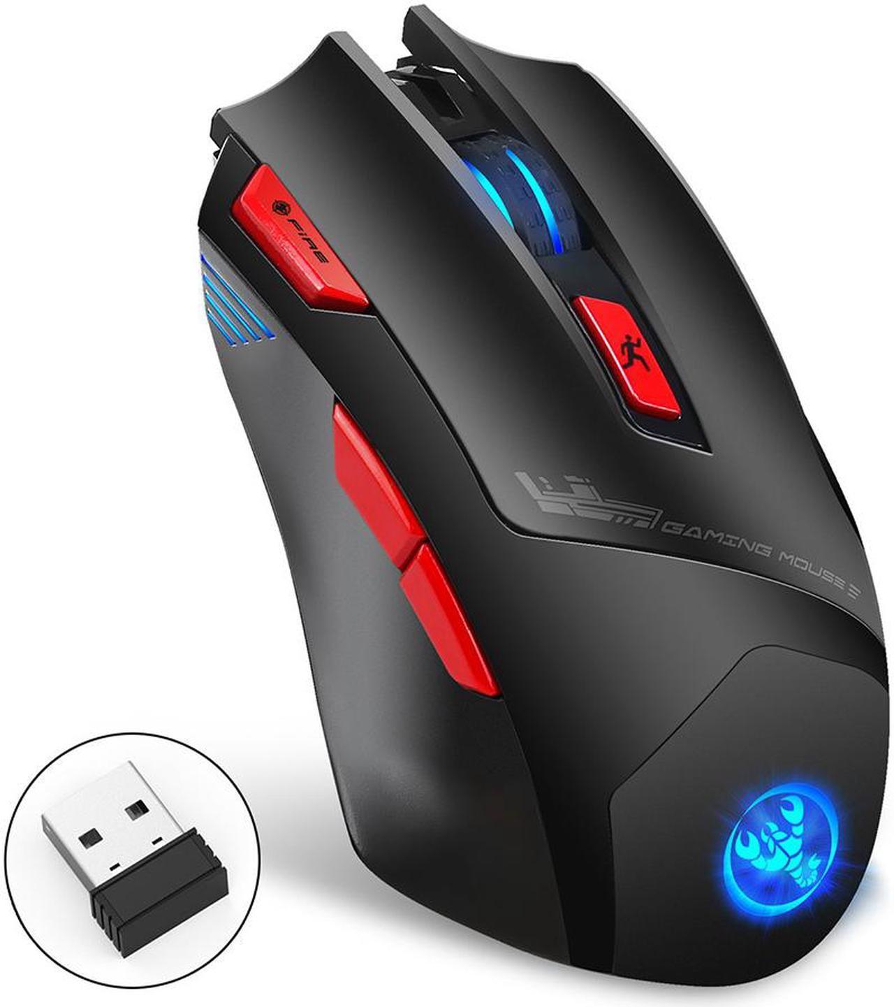 2.4G Rechargeable Optical Wireless Gaming Mouse Ergonomic Mice 7 Keys 6 Adjustable DPI and 7 Bright Colors LED Light with USB Receiver